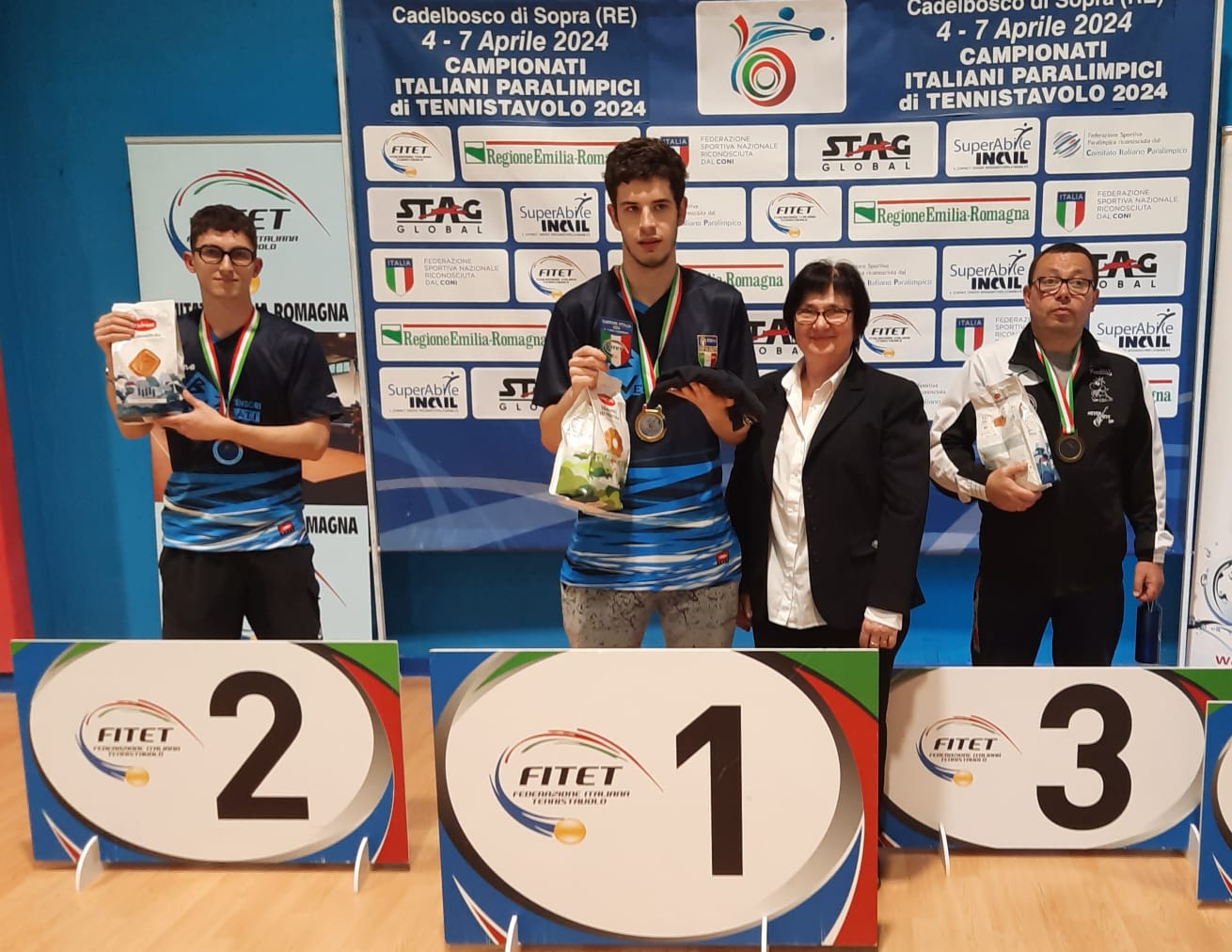 Campionati Italiani Paralimpici di Cadelbosco 2024 podio del singolare esordienti di classe 11