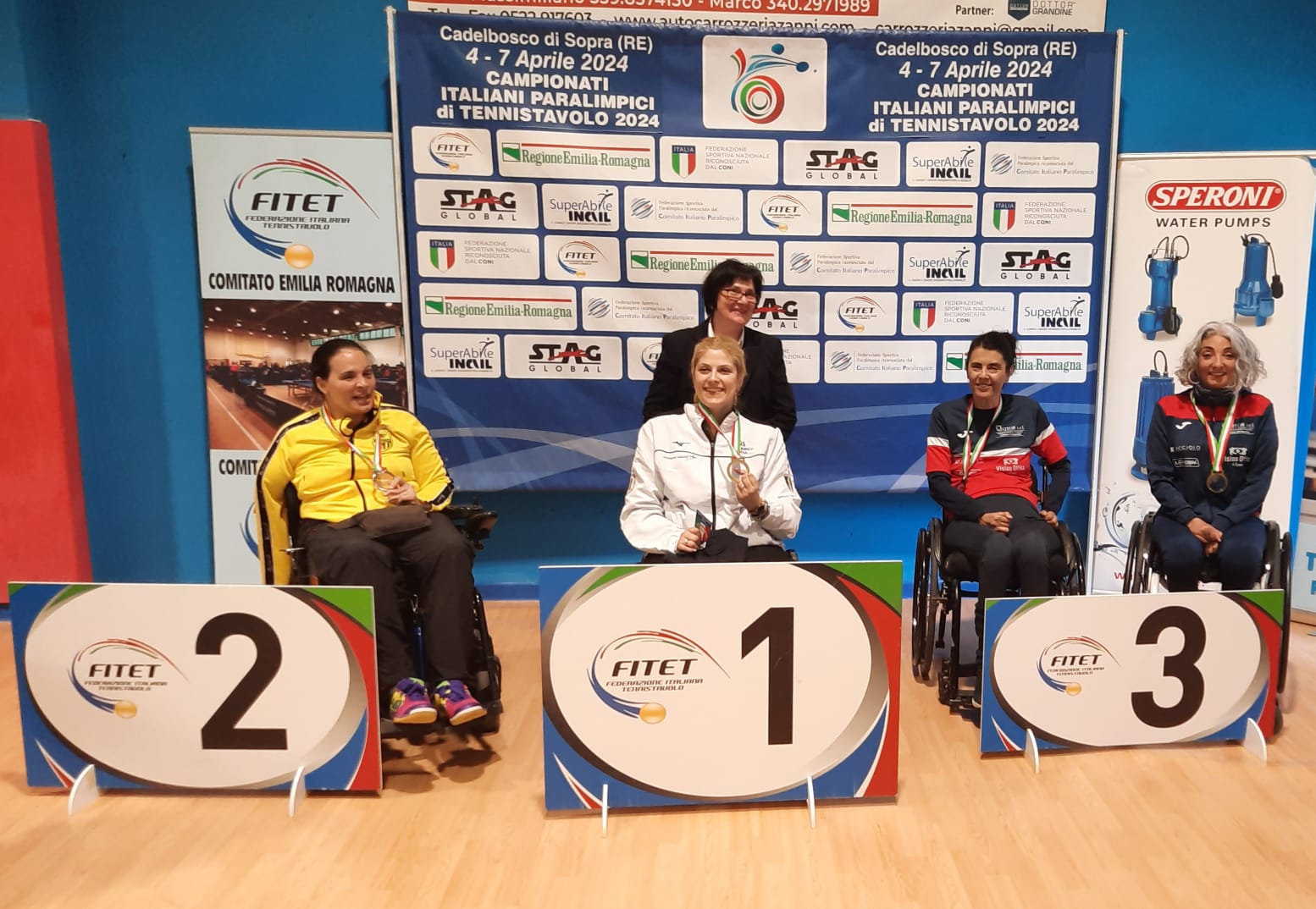 Campionati Italiani Paralimpici di Cadelbosco 2024 podio del singolare femminile di classe 2