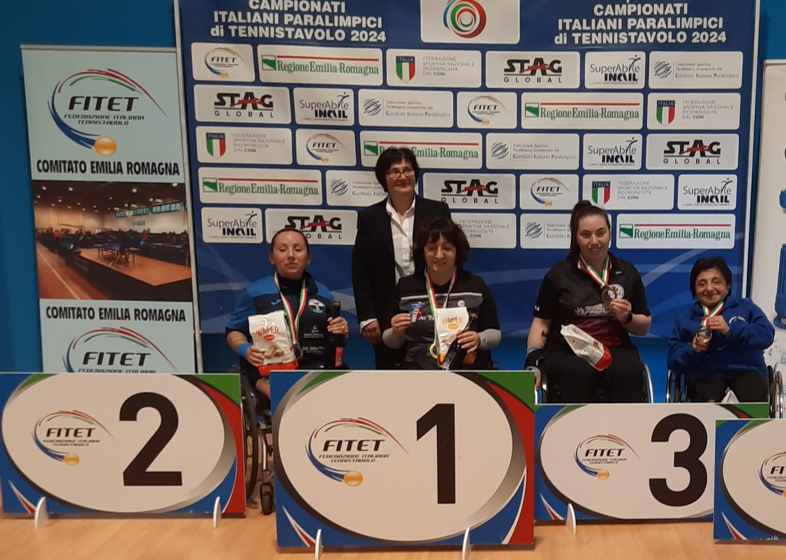 Campionati Italiani Paralimpici di Cadelbosco 2024 podio del singolare femminile di classe 4