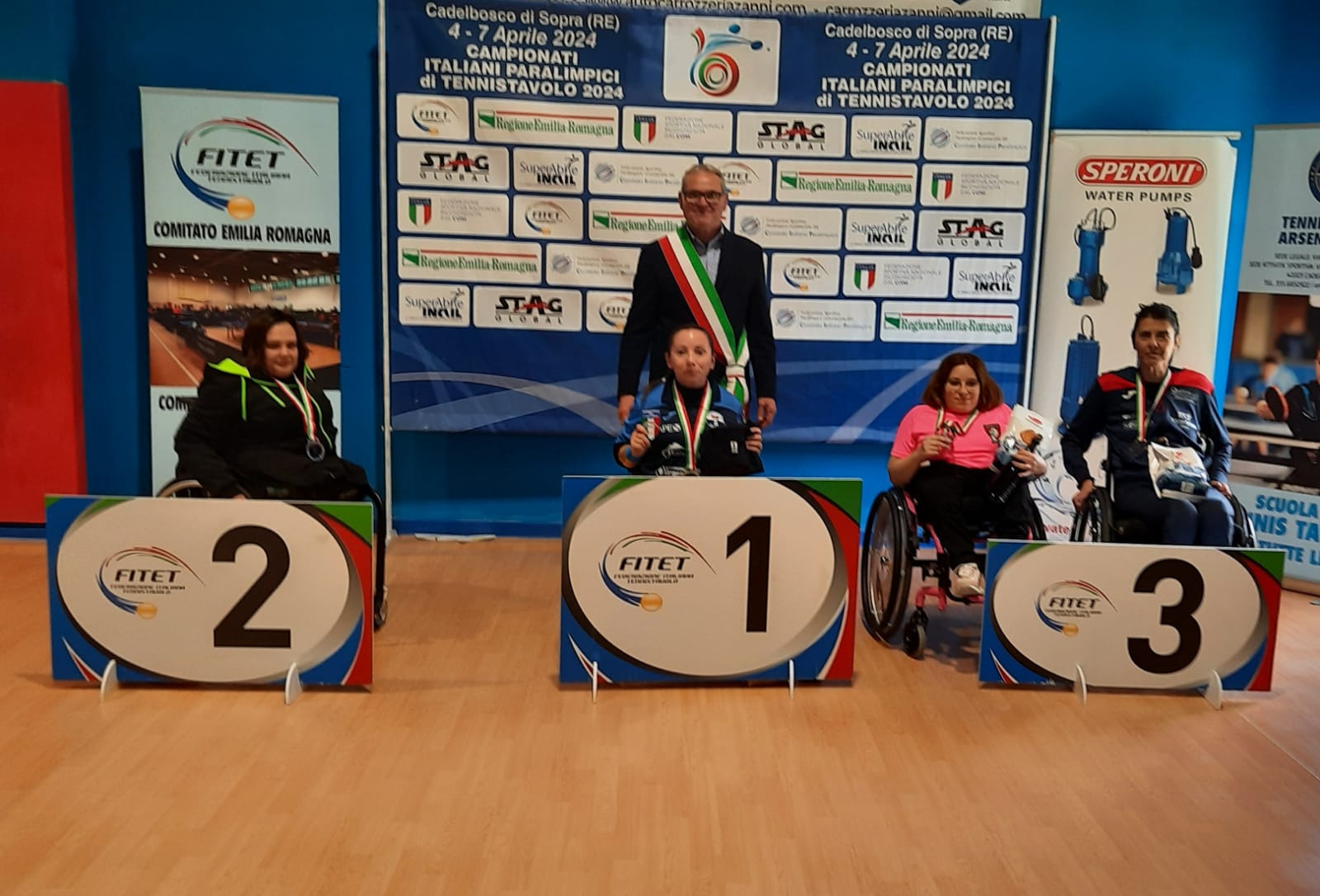 Campionati Italiani Paralimpici di Cadelbosco 2024 podio del singolare femminile esordienti di classe 1 5