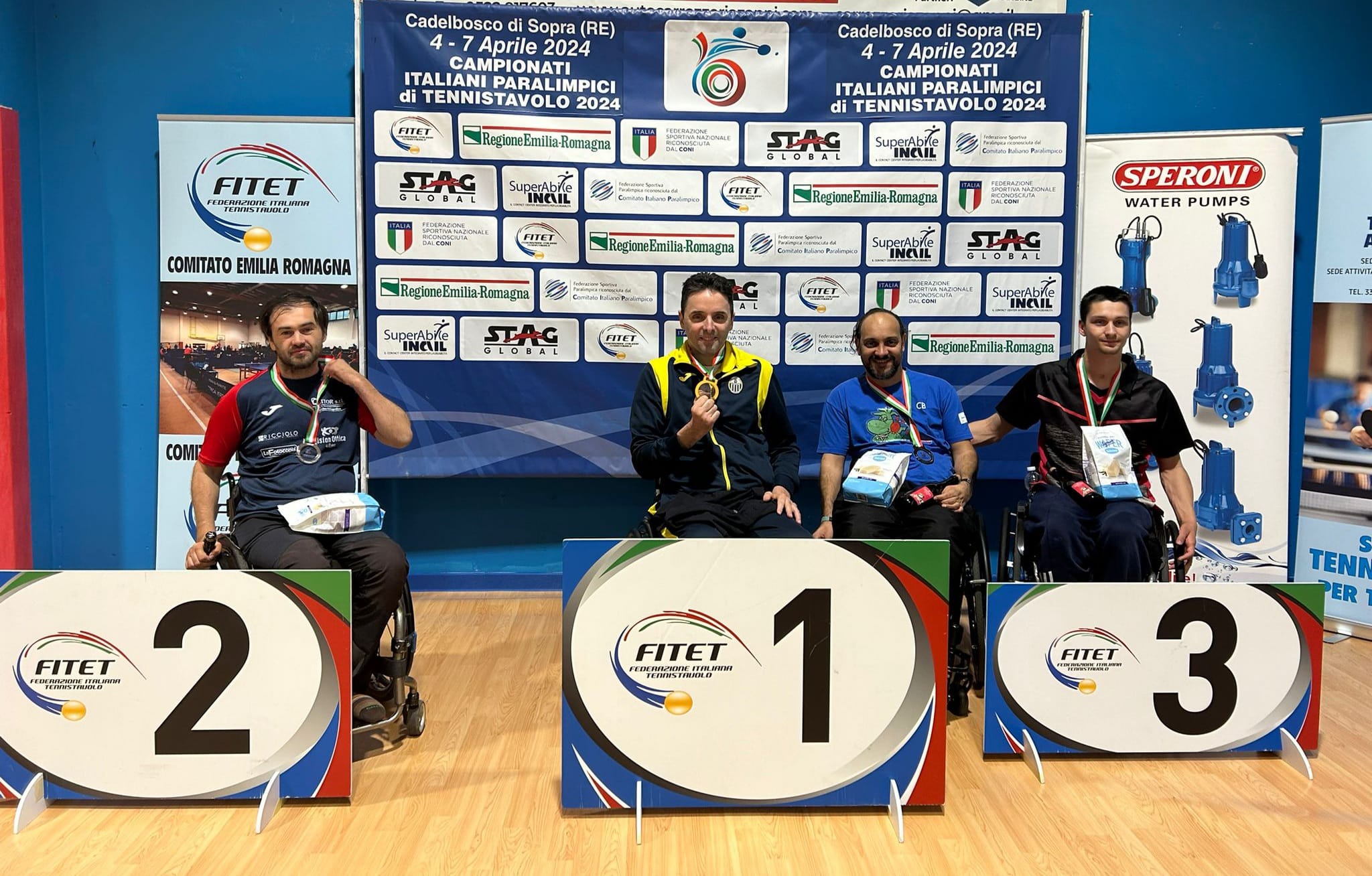 Campionati Italiani Paralimpici di Cadelbosco 2024 podio del singolare maschile di classe 2