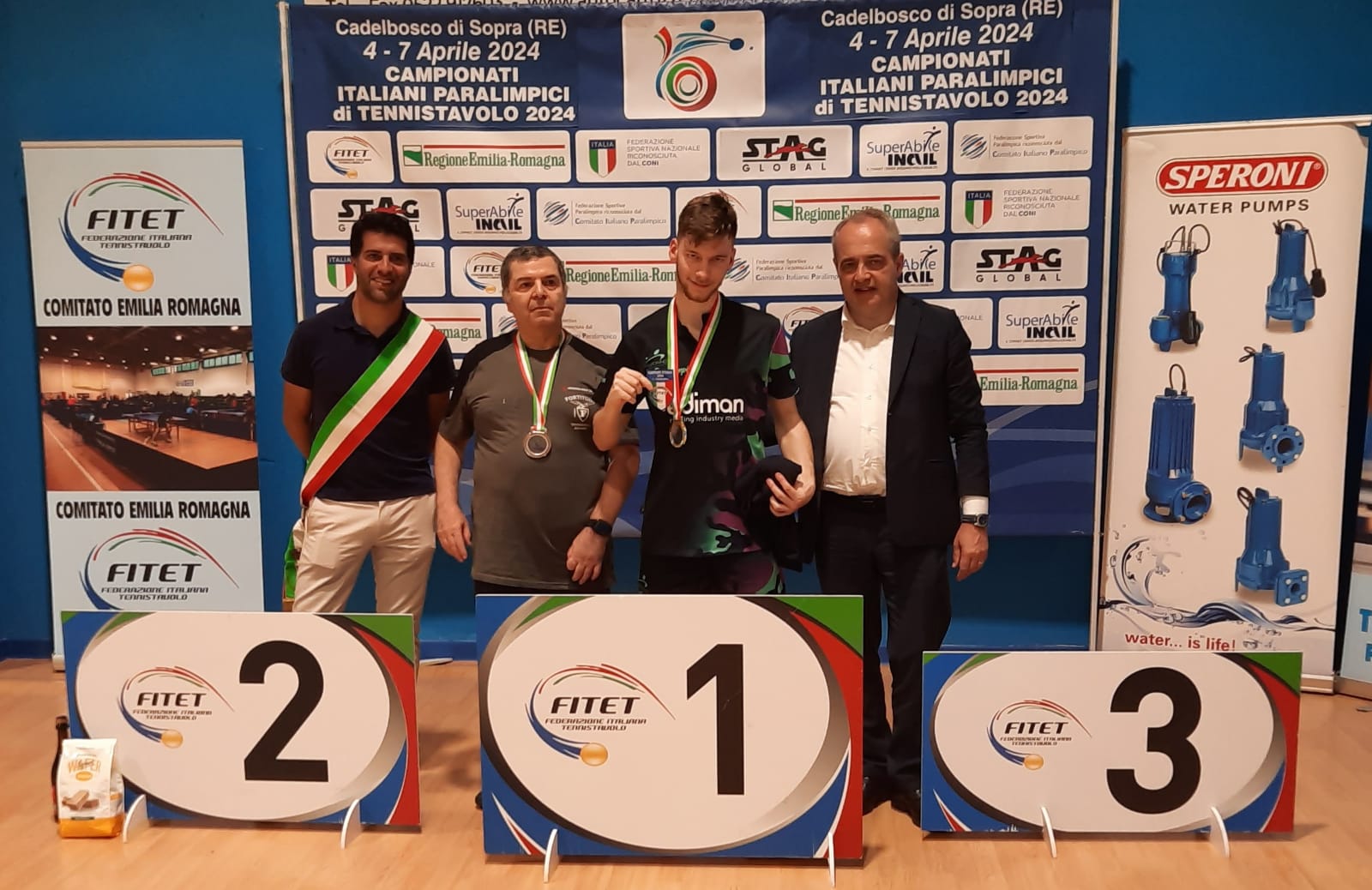 Campionati Italiani Paralimpici di Cadelbosco 2024 podio del singolare maschile di classe 7