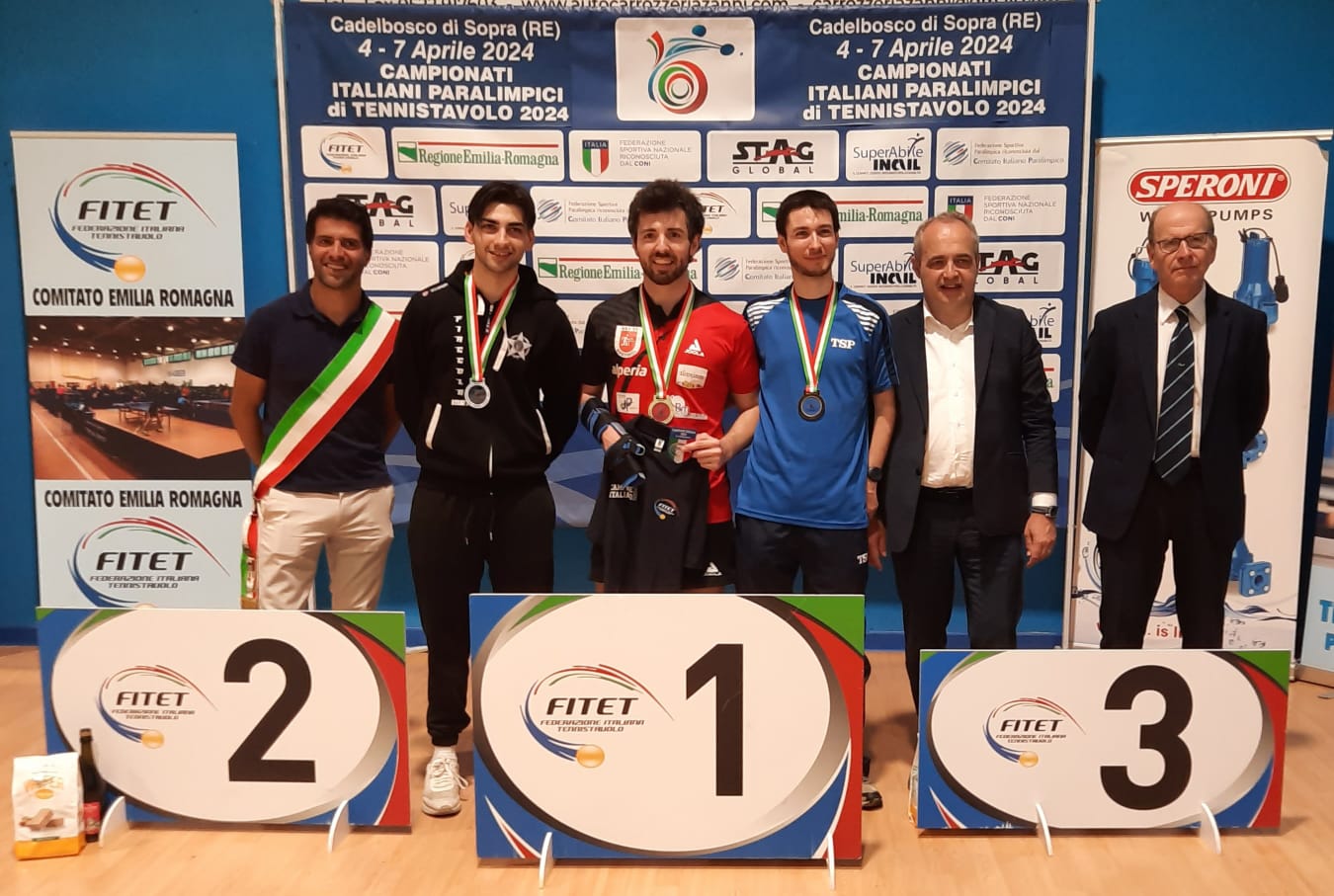 Campionati Italiani Paralimpici di Cadelbosco 2024 podio del singolare maschile di classe 8