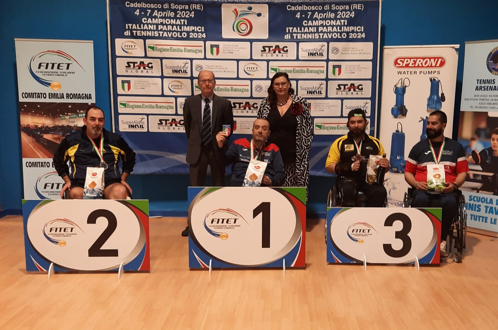 Campionati Italiani Paralimpici di Cadelbosco 2024 podio del singolare maschile esordienti di classe 1 5