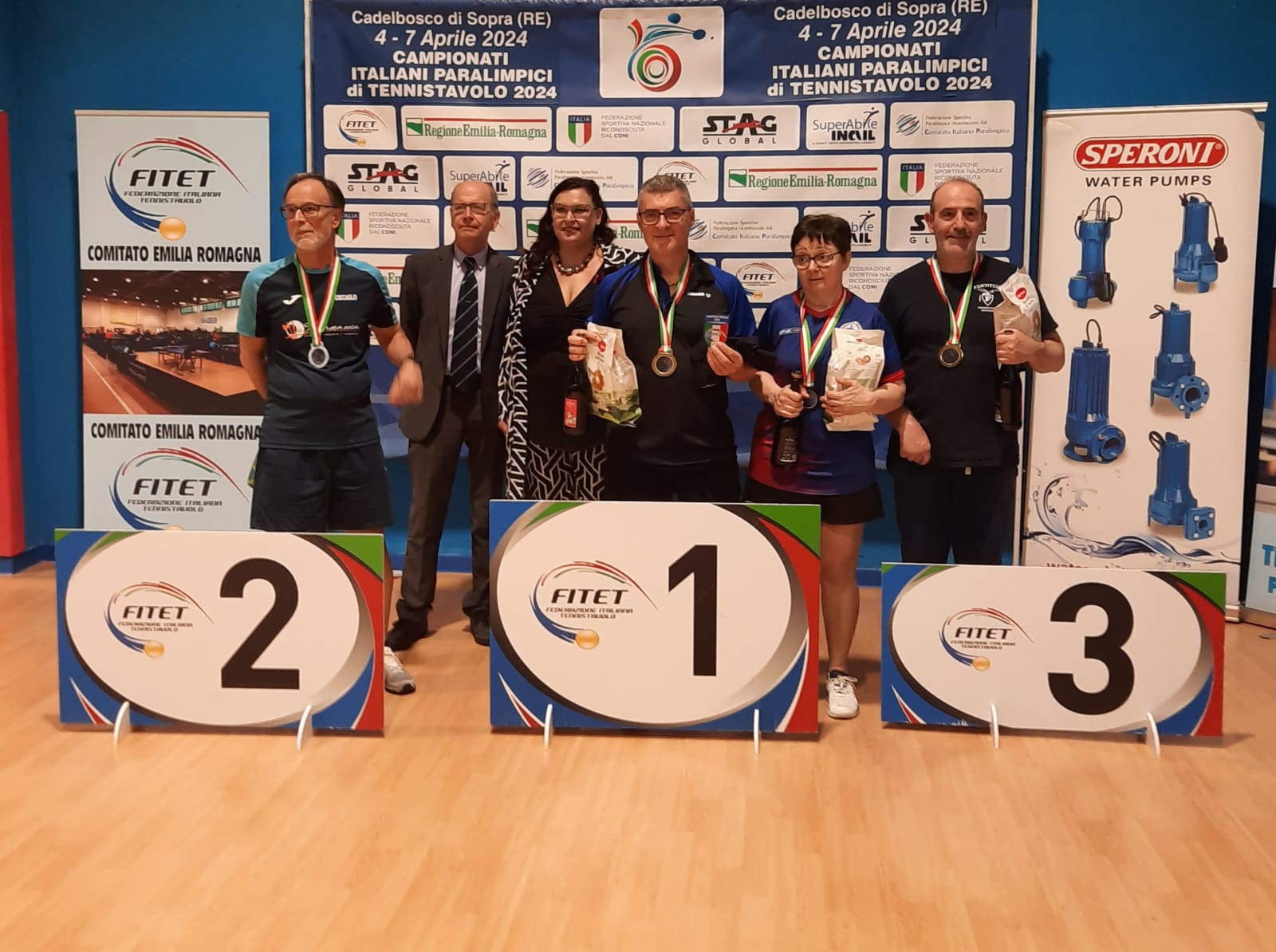 Campionati Italiani Paralimpici di Cadelbosco 2024 podio del singolare maschile esordienti di classe 6 10