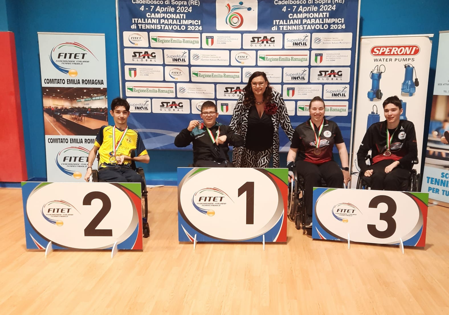 Campionati Italiani Paralimpici di Cadelbosco 2024 podio del singolare maschile giovanile di classe 1 5