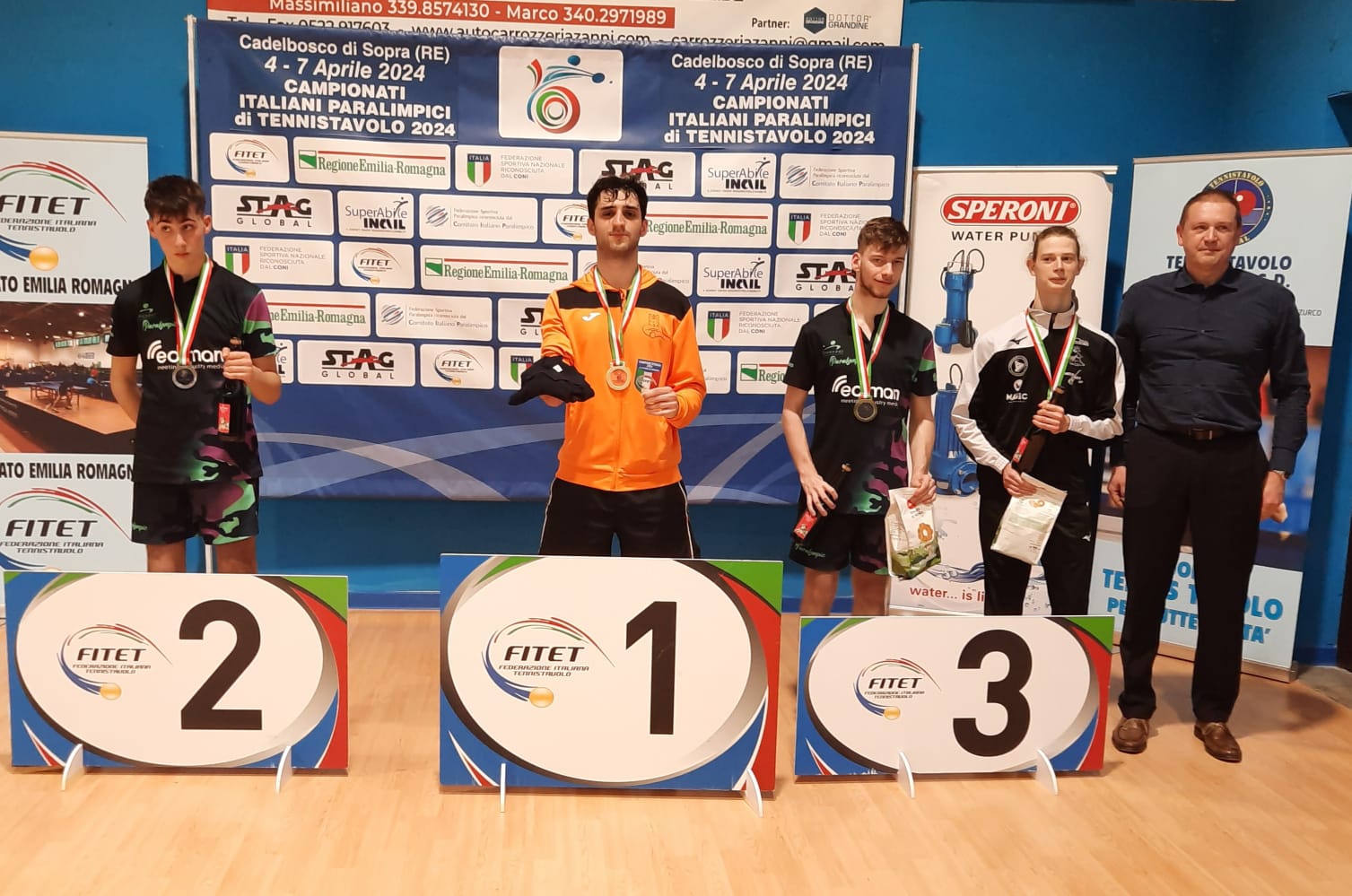 Campionati Italiani Paralimpici di Cadelbosco 2024 podio del singolare maschile giovanile di classe 6 10