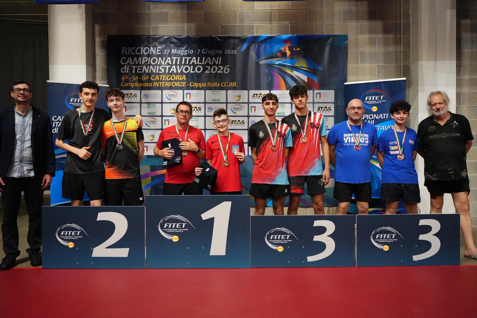 Campionati Italiani di 4ª 5ª 6ª categoria di Riccione 2026 podio del doppio maschile di quinta categoria