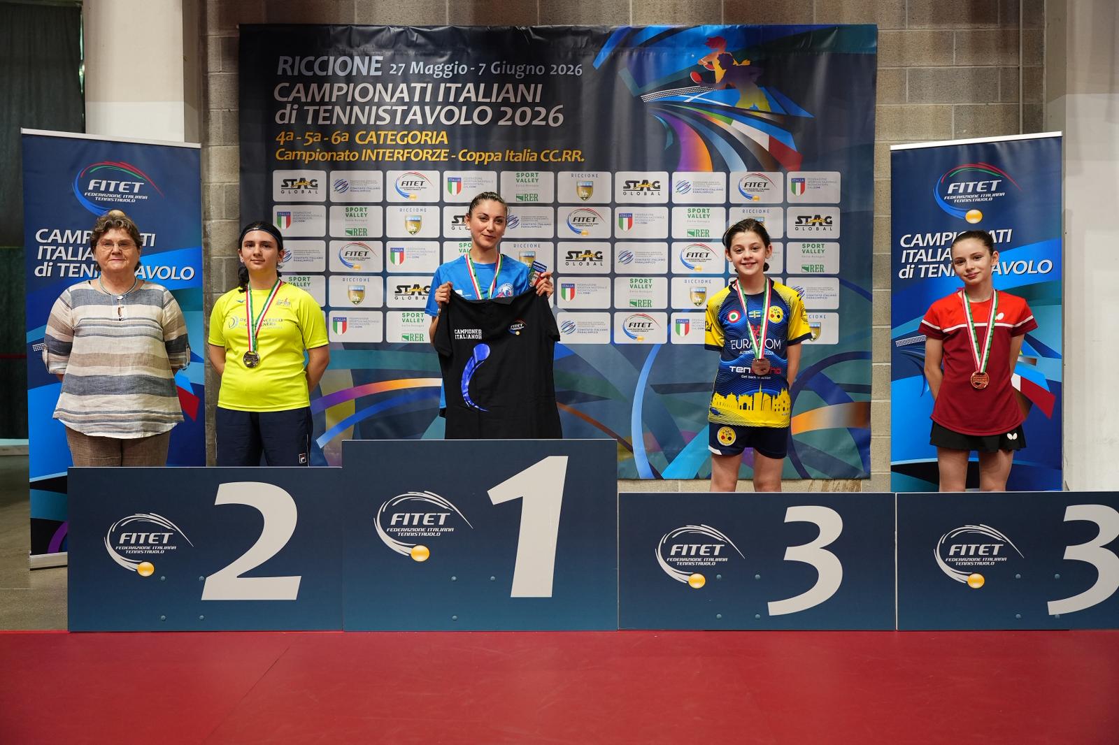 Campionati Italiani di 4ª 5ª 6ª categoria di Riccione 2026 podio del singolare femminile di quinta categoria