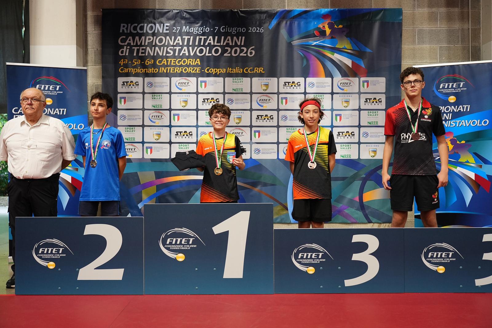 Campionati Italiani di 4ª 5ª 6ª categoria di Riccione 2026 podio del singolare maschile di quinta categoria