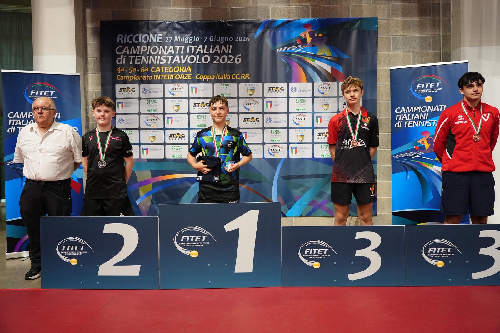 Campionati Italiani di 4ª 5ª 6ª categoria di Riccione 2026 podio del singolare maschile di sesta categoria