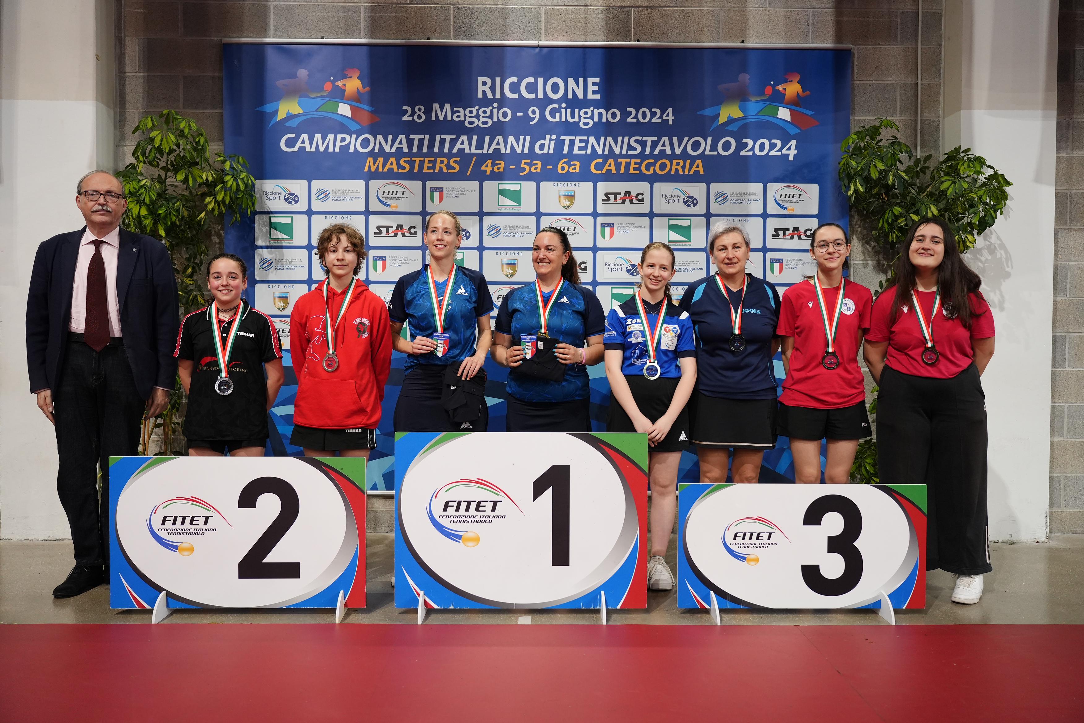 Campionati Italiani di 4ª 5ª 6ª categoria podio del doppio femminile di quinta categoria