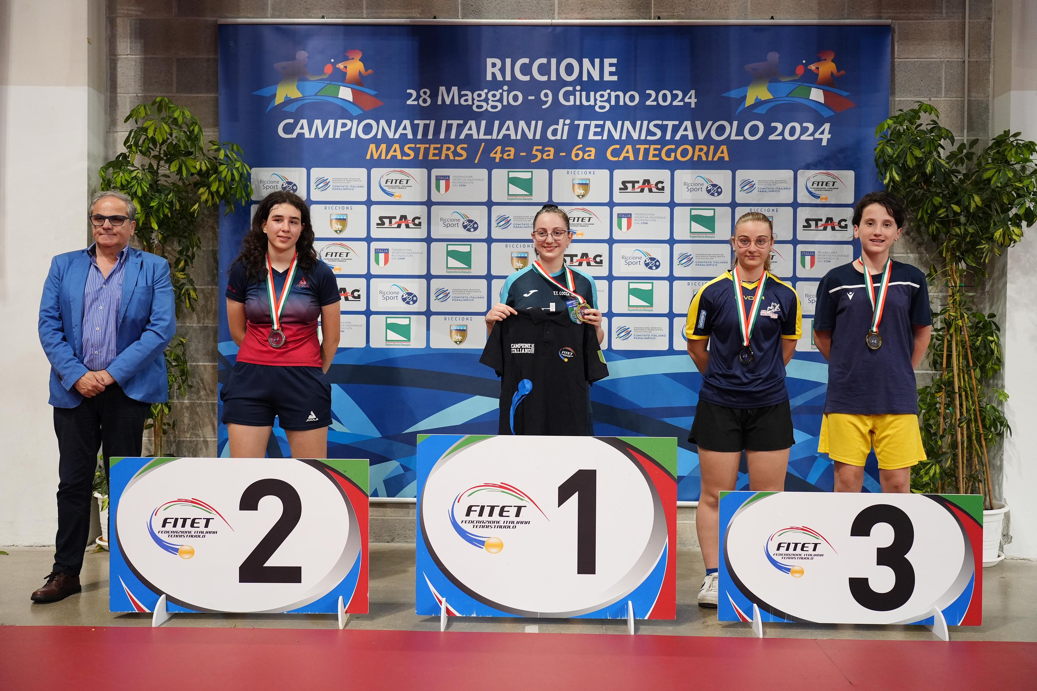 Campionati Italiani di 4ª 5ª 6ª categoria podio del singolare femminile di quarta categoria
