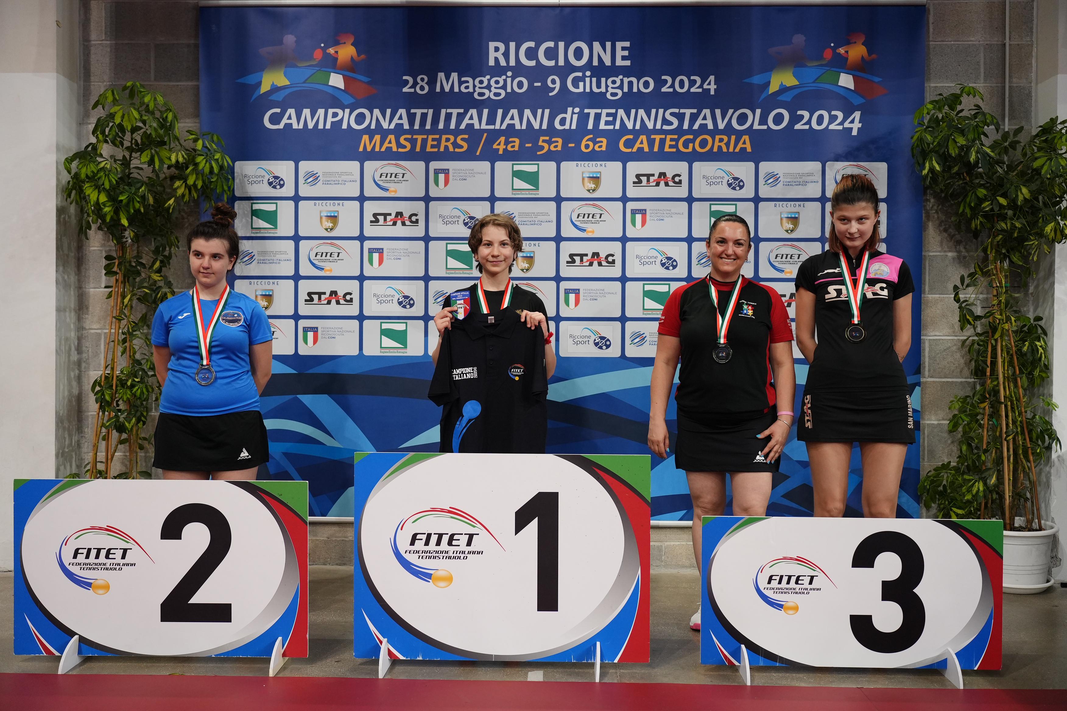 Campionati Italiani di 4ª 5ª 6ª categoria podio del singolare femminile di quinta categoria