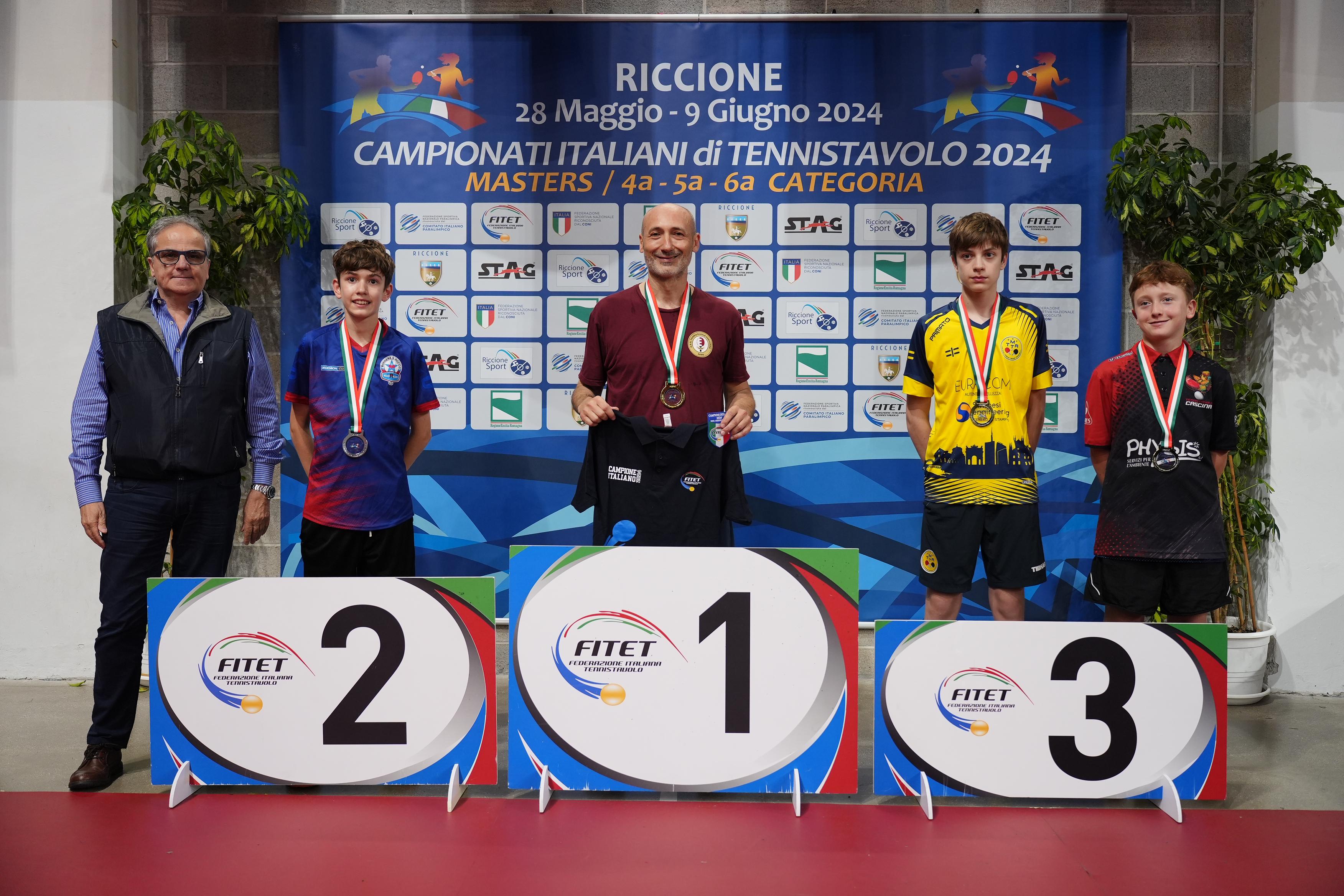 Campionati Italiani di 4ª 5ª 6ª categoria podio del singolare maschile di sesta categoria