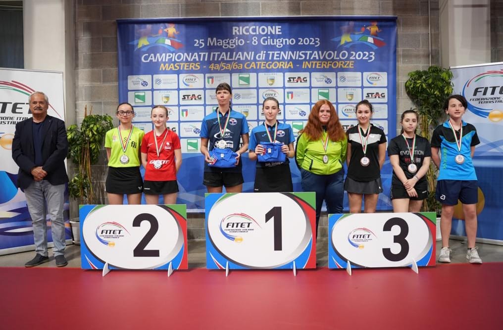 Campionati Italiani di 4ª 5ª 6ª categoria di Riccione 2023 podio del doppio femminile di quarta categoria
