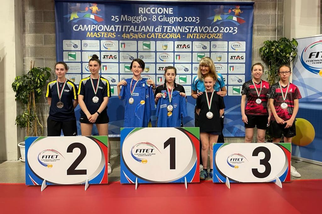 Campionati Italiani di 4ª 5ª 6ª categoria di Riccione 2023 podio del doppio femminile di quinta categoria
