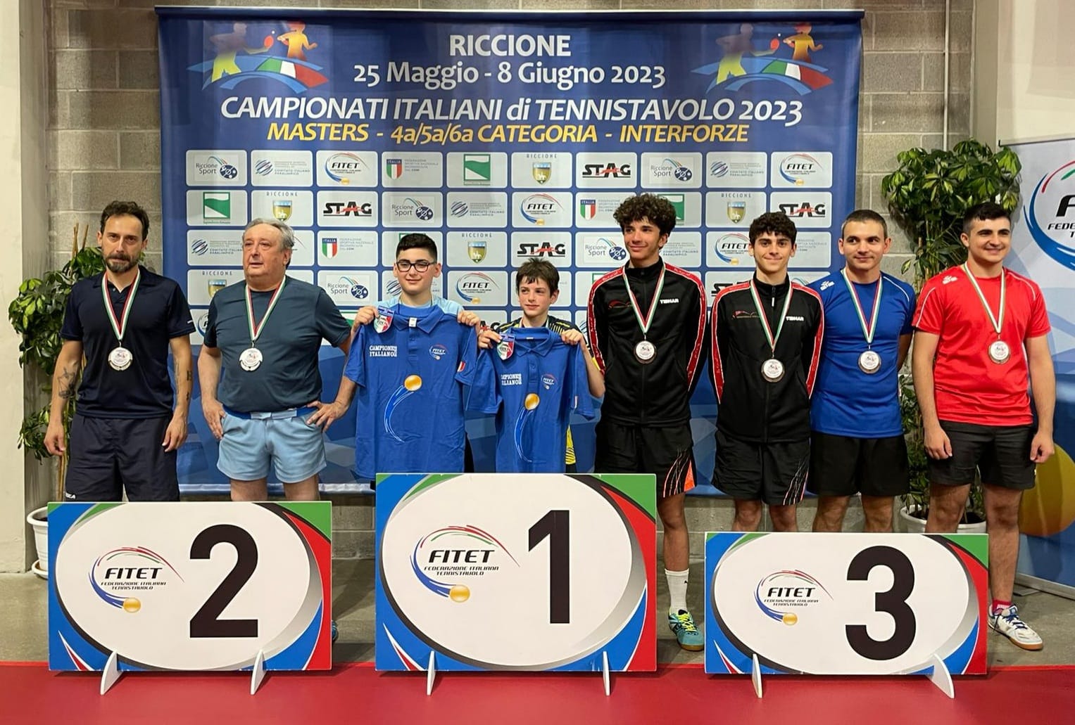 Campionati Italiani di 4ª 5ª 6ª categoria di Riccione 2023 podio del doppio maschile di quinta categoria