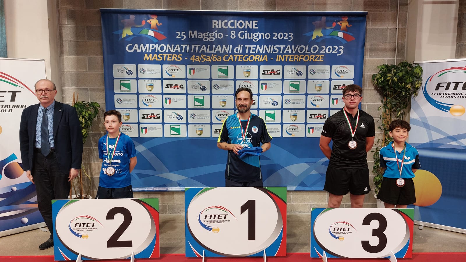 Campionati Italiani di 4ª 5ª 6ª categoria di Riccione 2023 podio del singolare maschile di quinta categoria