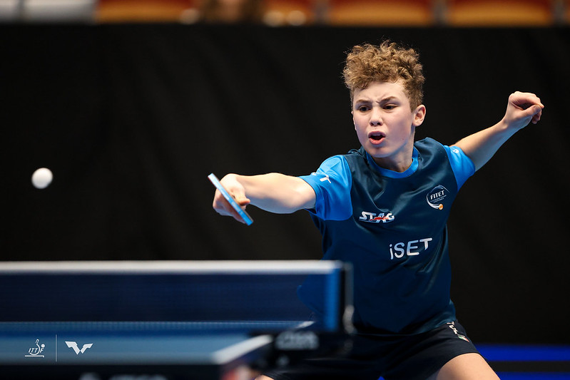 Campionati Mondiali Giovanili di Helsingborg 2024 Danilo Faso in azione di rovescio