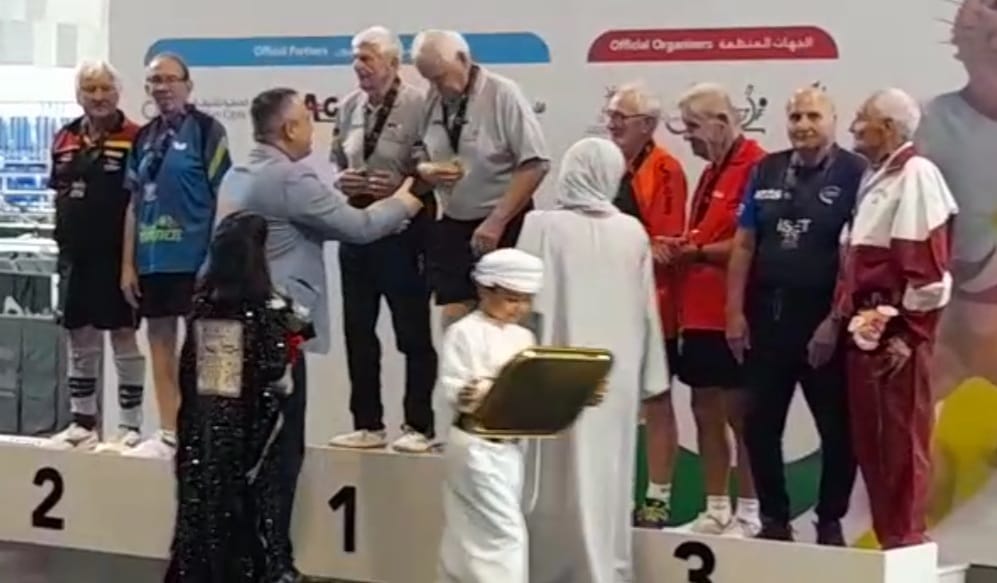 Campionati Mondiali Veterani in Oman 2023 Efisio Pisano medaglia di bronzo nel doppio Over 80