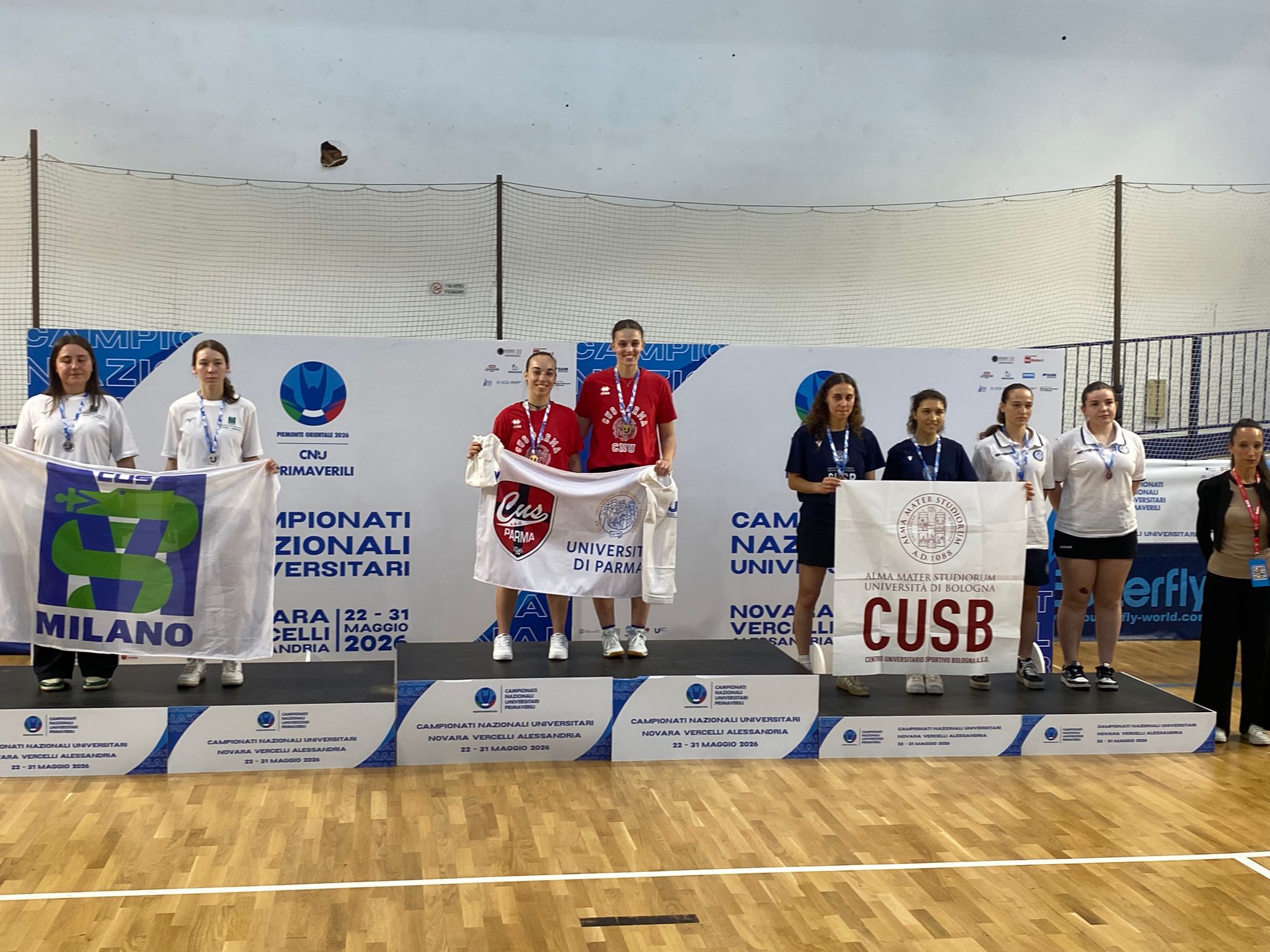 Campionati Nazionali Universitari di Novara 2026 podio del doppio femminile