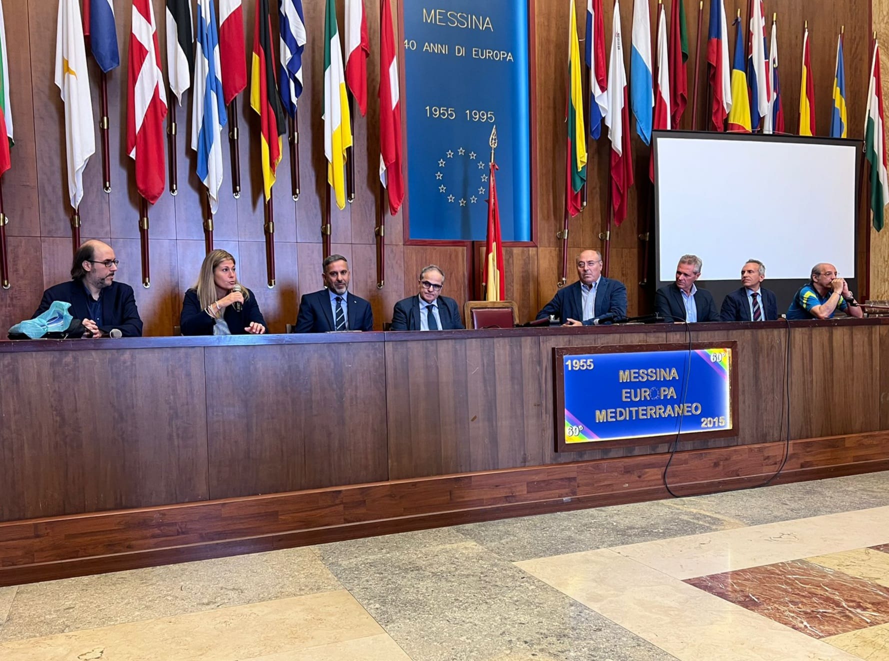 Conferenza stampa a Messina per presentazione Gruppo A della Europe Cup 2022 2023 tavolo dei relatori