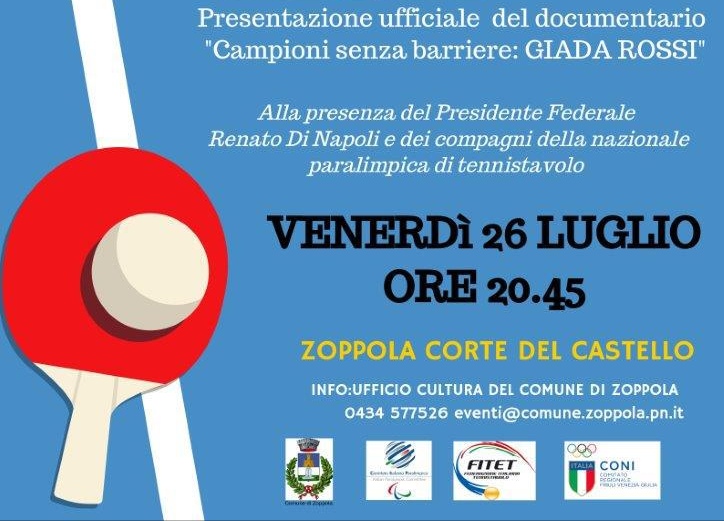 Docufilm Campioni senza Barriere Giada Rossi presentato a Zoppola