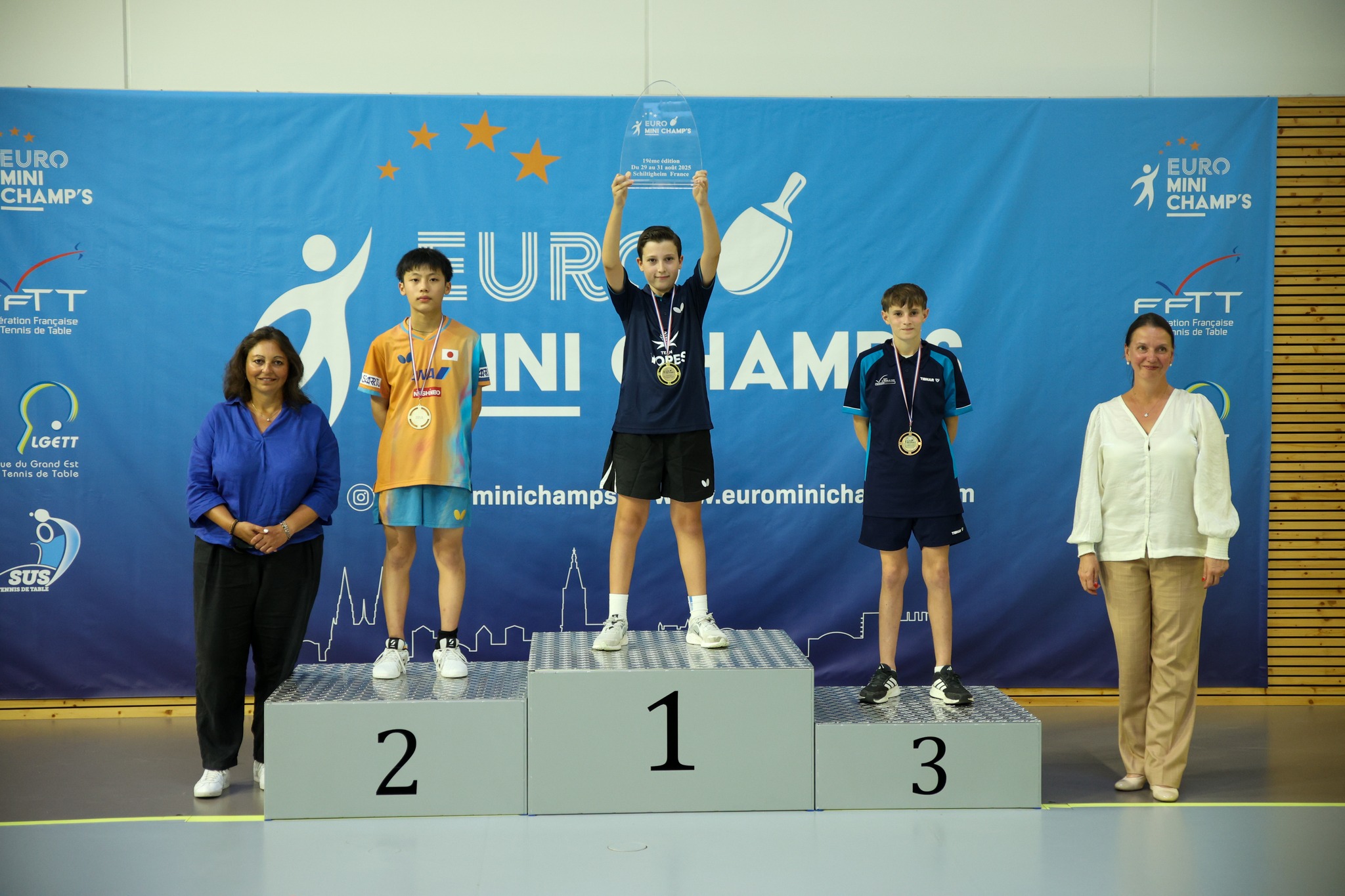 EuroMiniChamps 2025 podio del singolare Boys 2012 con Pietro Campagna medaglia dooro