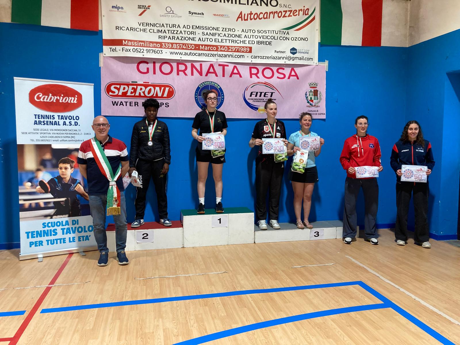 Giornate Rosa di Cadelbosco 3 4 maggio 2025 podio del singolare di seconda categoria