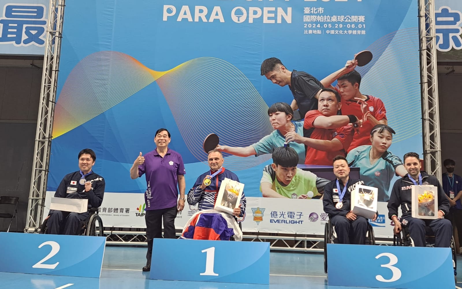ITTF Taipei City Para Open 2024 podio del singolare maschile di classe 2 con Federico Crosara bronzo