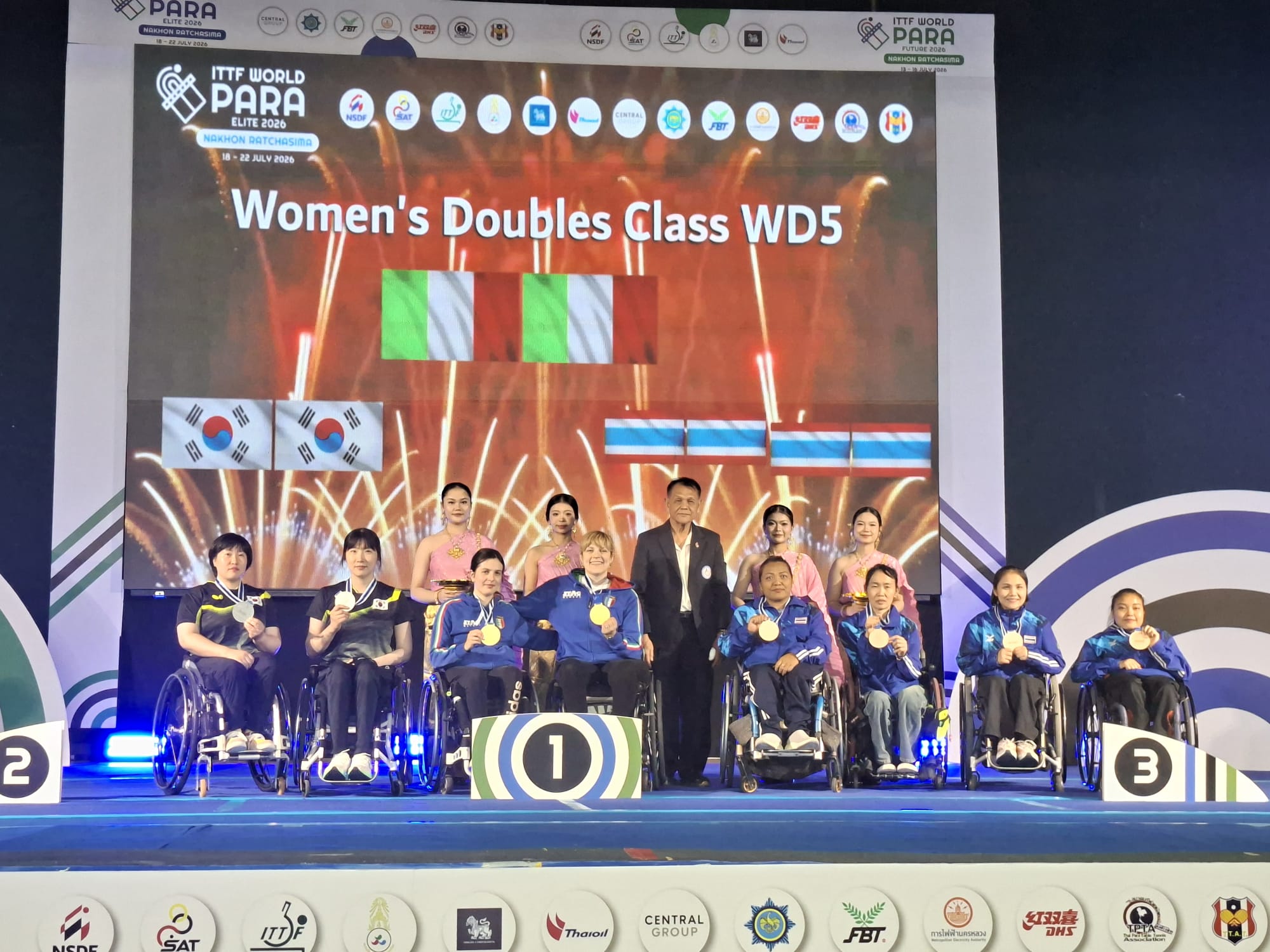 ITTF_Wold_Para_Elite_Nakhon_Ratchasima_2026_podio_del_doppio_di_classe_WD5_con_Carlotta_Ragazzini_e_Giada_Rossi_oro