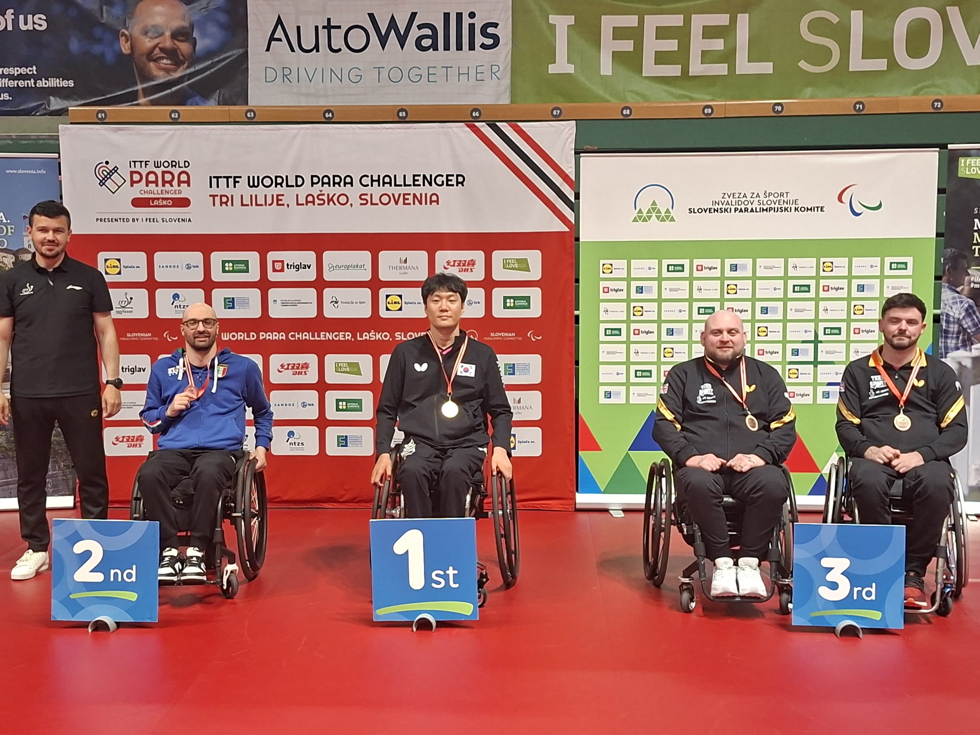 ITTF World Para Challenger Lasko 2026 podio del singolare maschile di classe 1 con Federico Falco argento