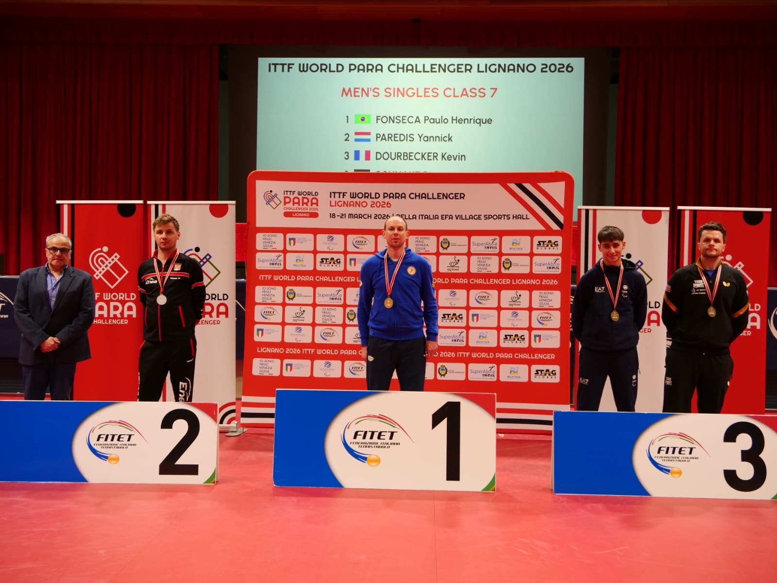 ITTF World Para Challenger Lignano 2026 podio del singolae di classe 8 con Ludovico Bini bronzo