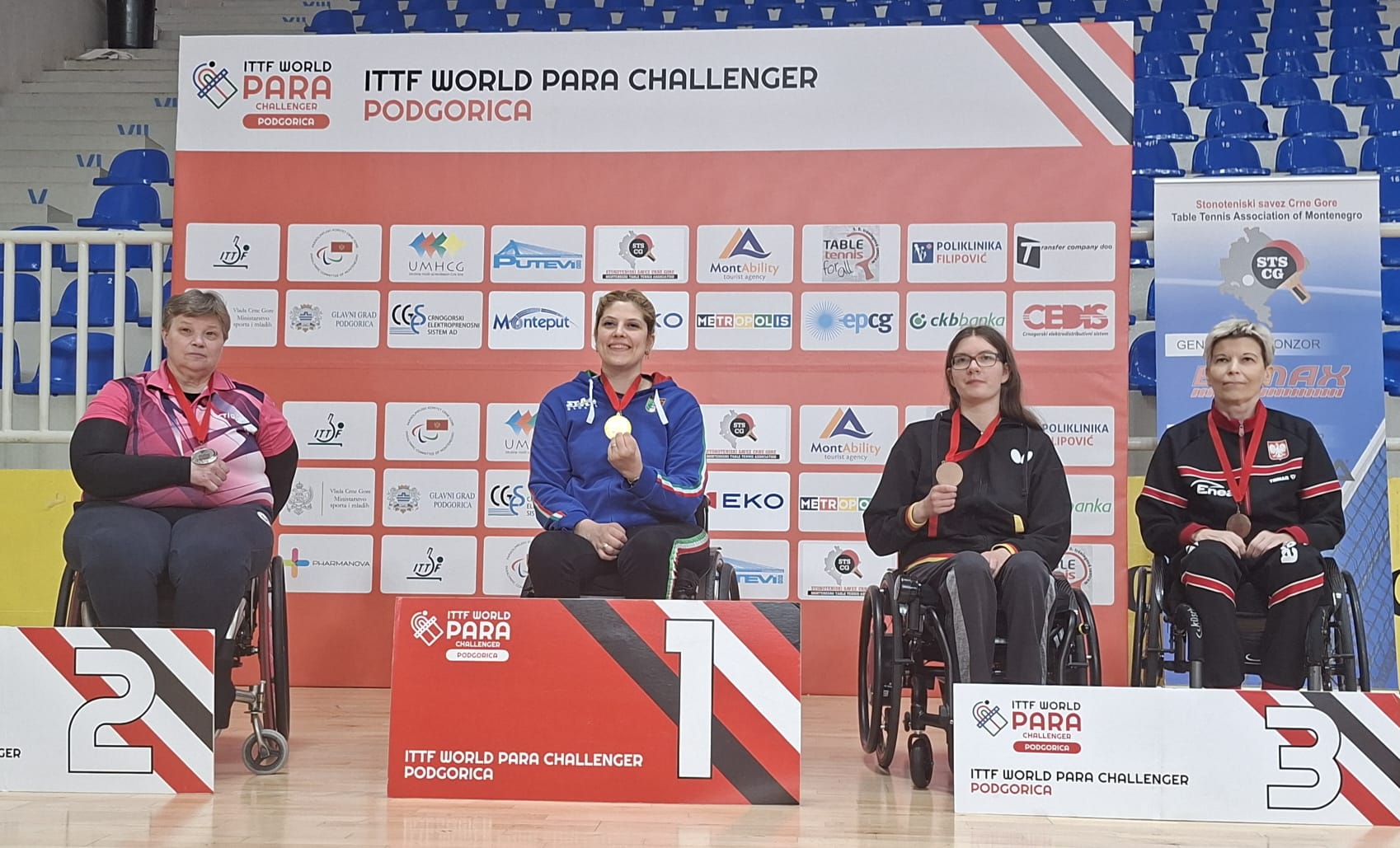 ITTF World Para Challenger Podgorica 2026 podio del singolare di classe 1 2 con Giada Rossi oro