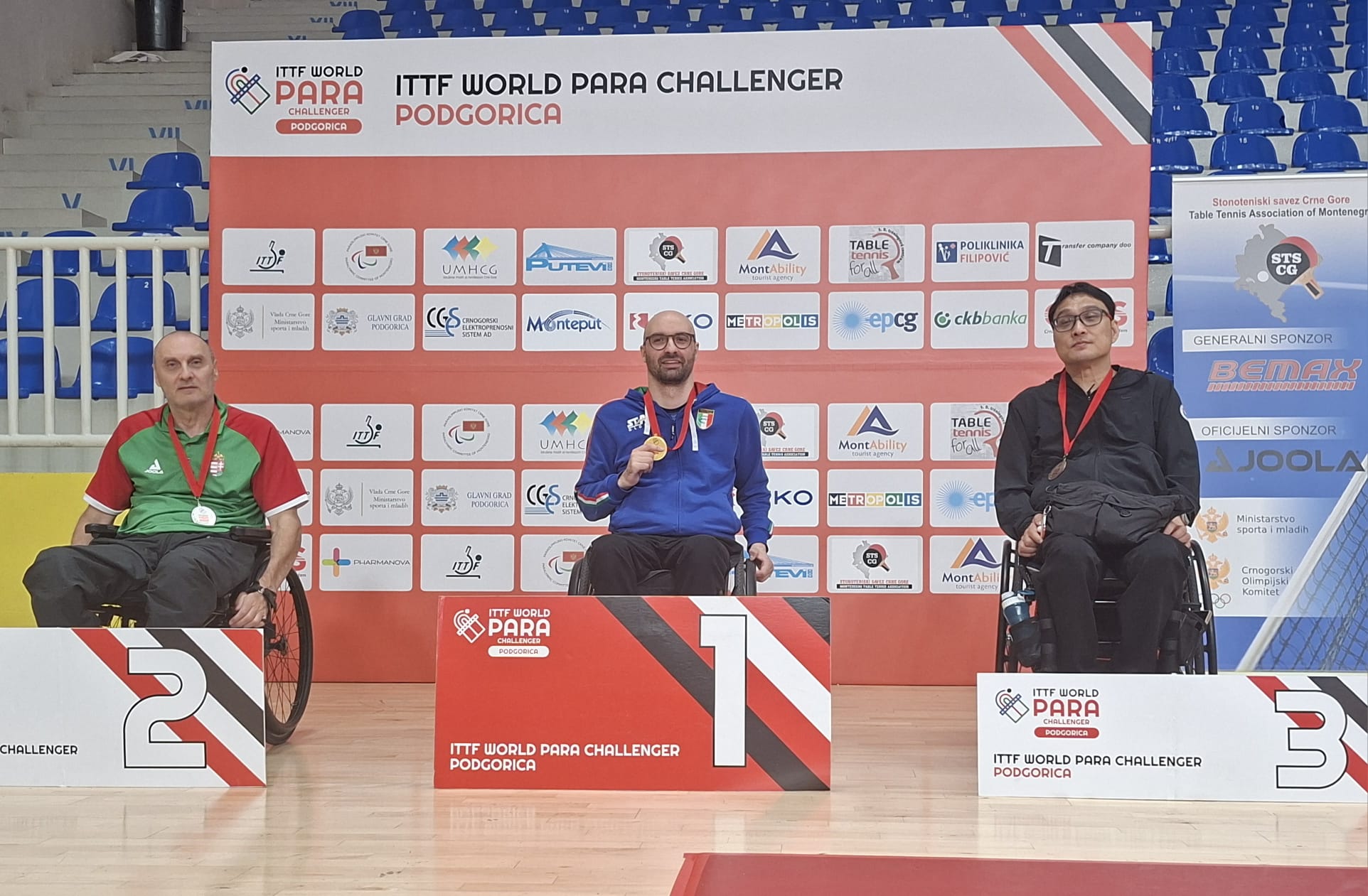 ITTF World Para Challenger Podgorica 2026 podio del singolare di classe 1 con Federico Falco oro