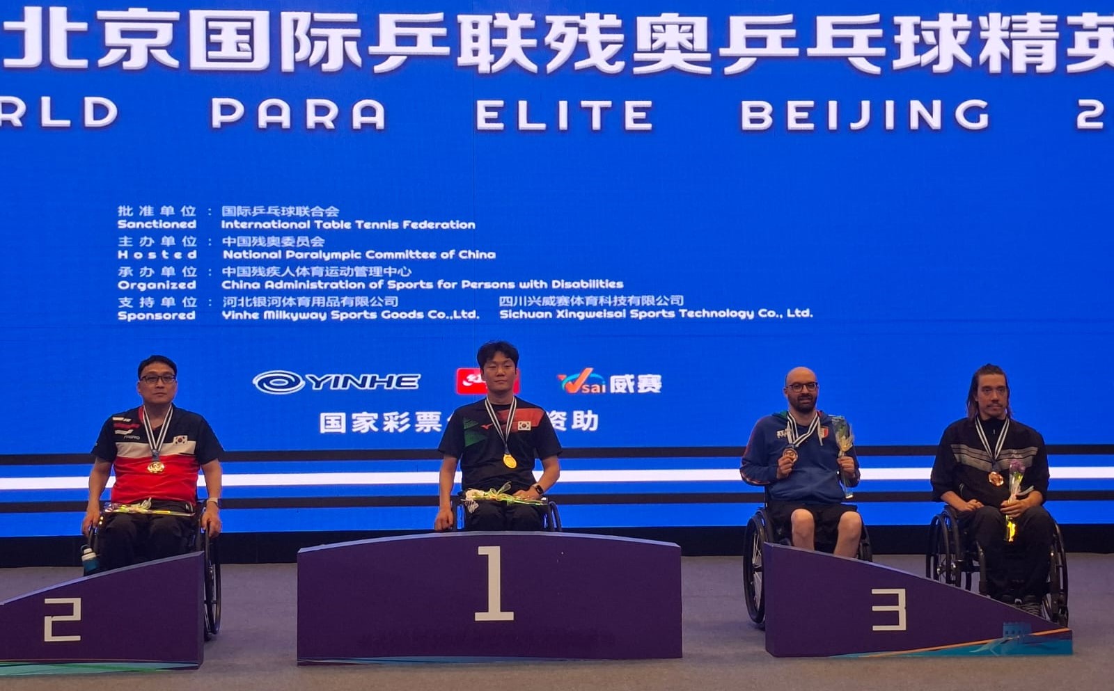 ITTF World Para Elite Beijng 2026 podio del singolare di classe 1 con Federico Falco bronzo