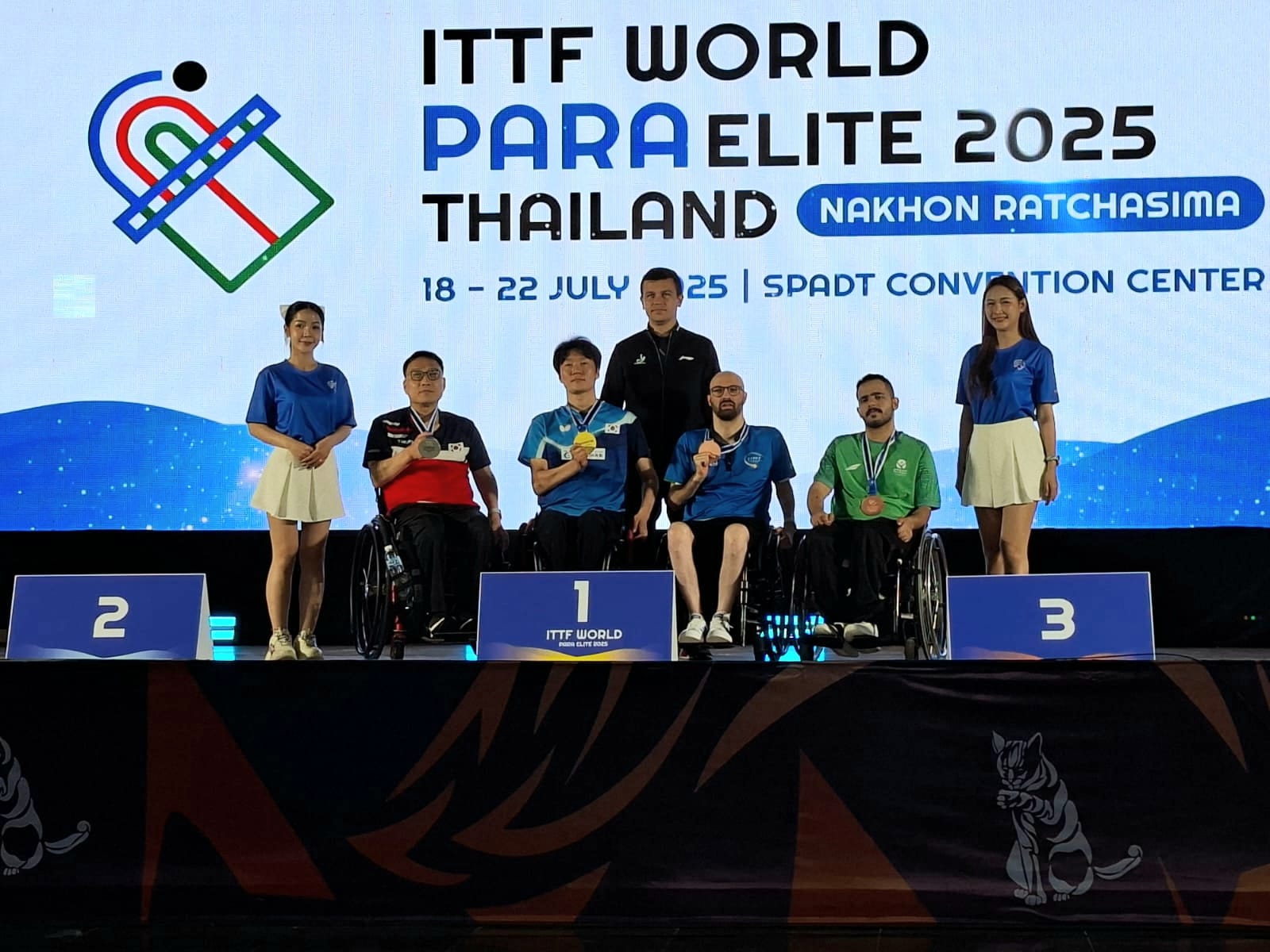 ITTF World Para Elite Nakhon Ratchasima 2025 podio del singolare di classe 1 con Federico Falco bronzo