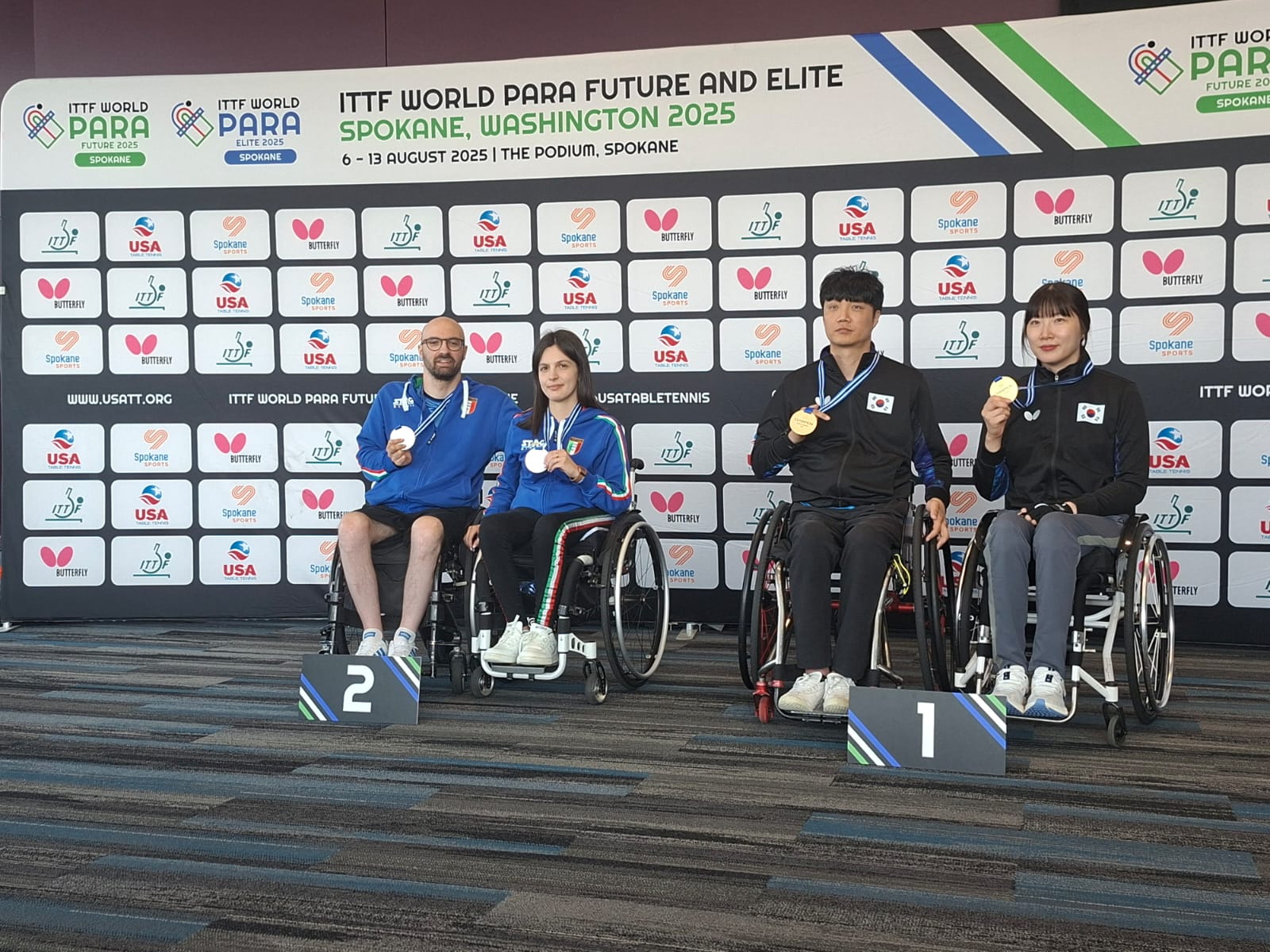 ITTF World Para Elite Spokane 2025 podio del doppio misto di classe XD4 con Federico Falco e Carlotta Ragazzini argento