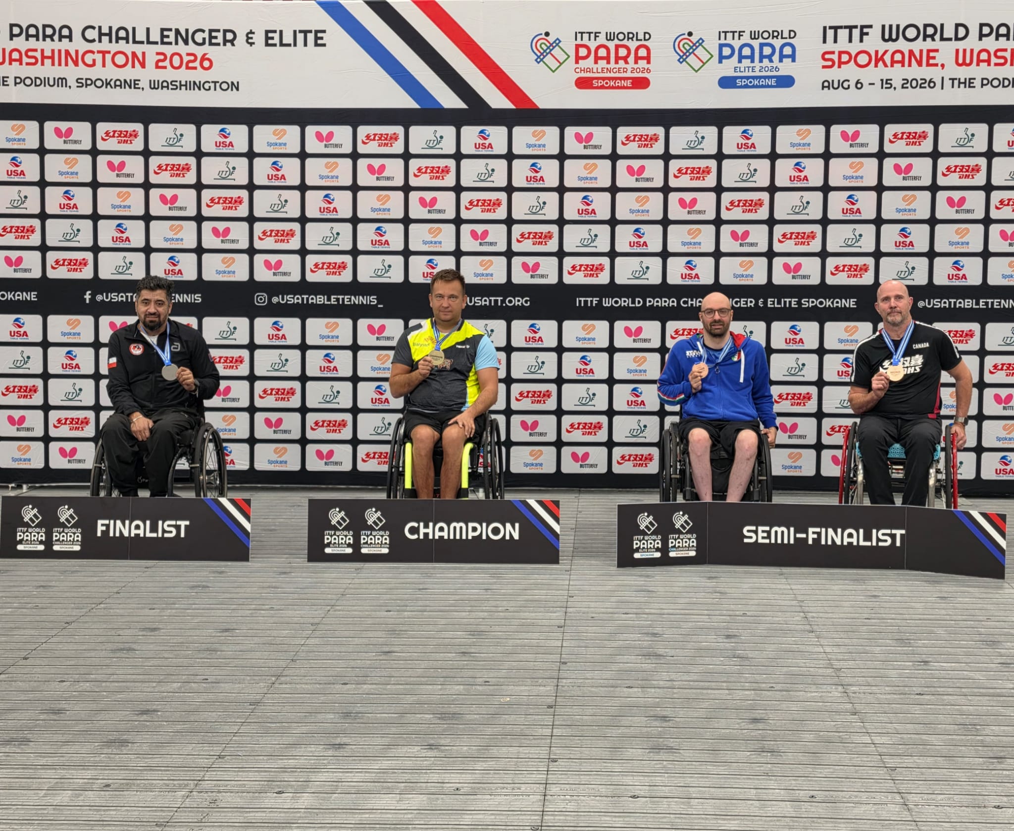 ITTF World Para Elite Spokane 2026 podio del singolare di classe 1 2 con Federico Falco bronzo