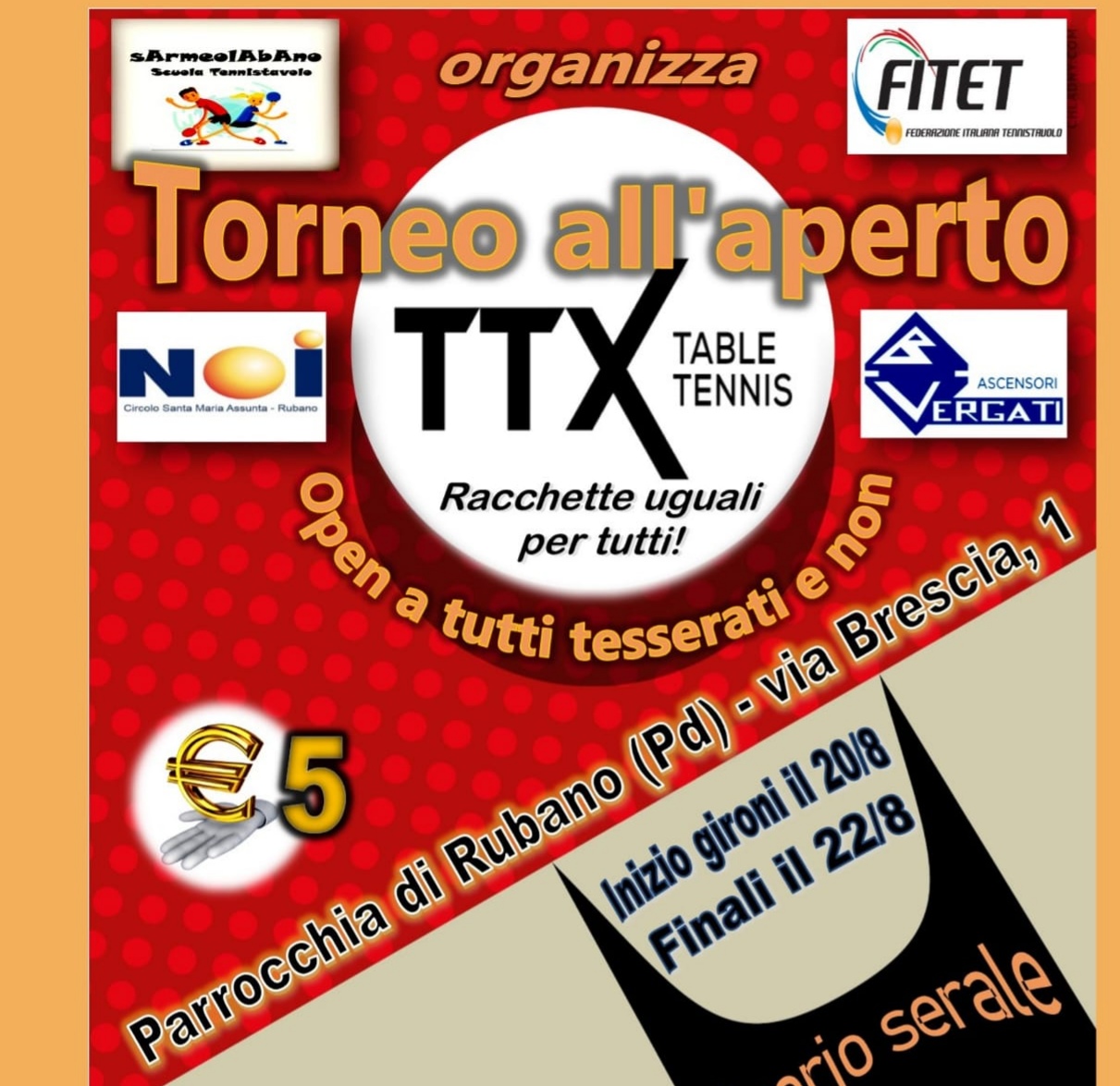 Locandina Torneo TTX a Sarmeola agosto 2020