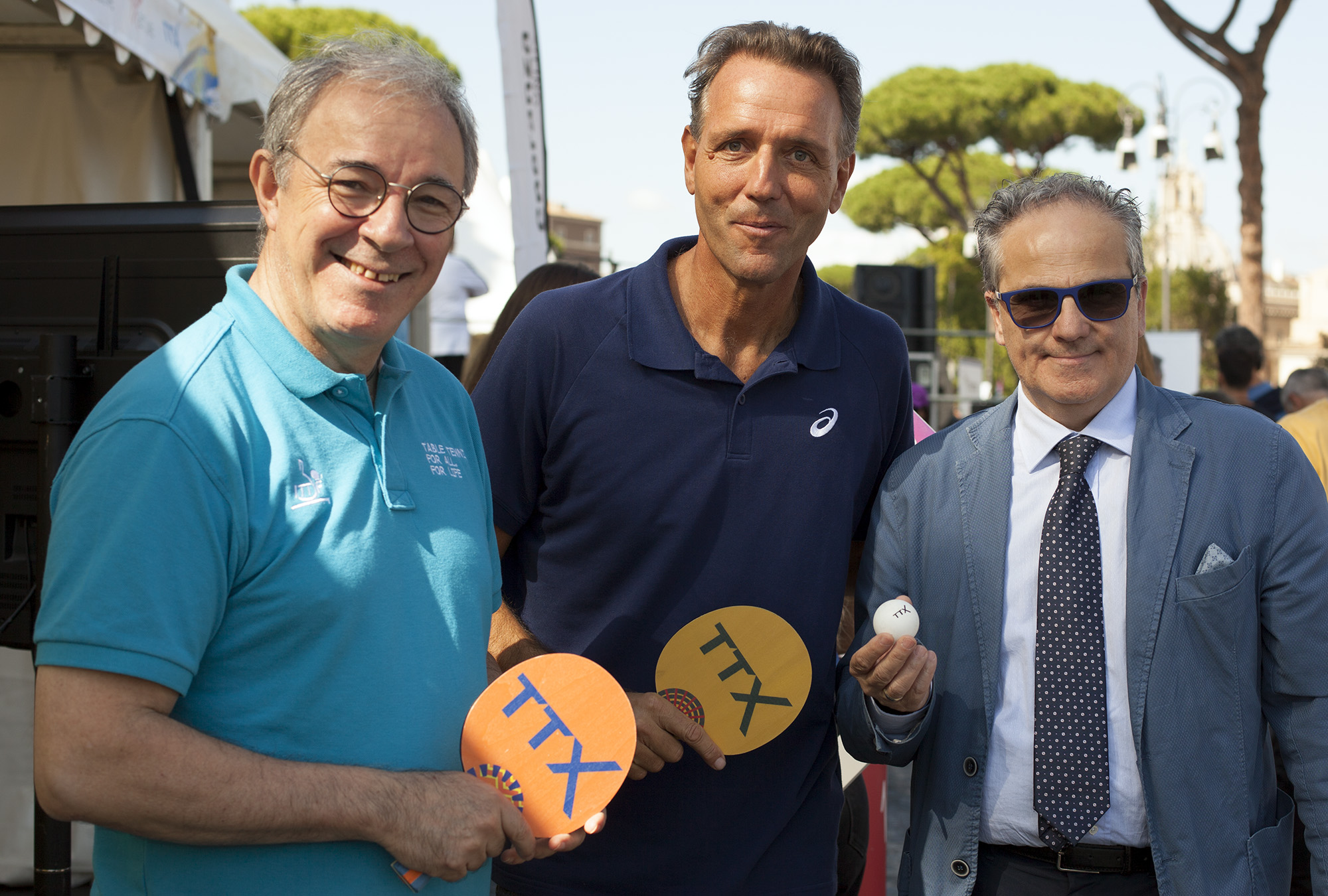 Massimo Costantini con Renato Di Napoli e Francesco Landi al Roma Ping Pong Fest 2019