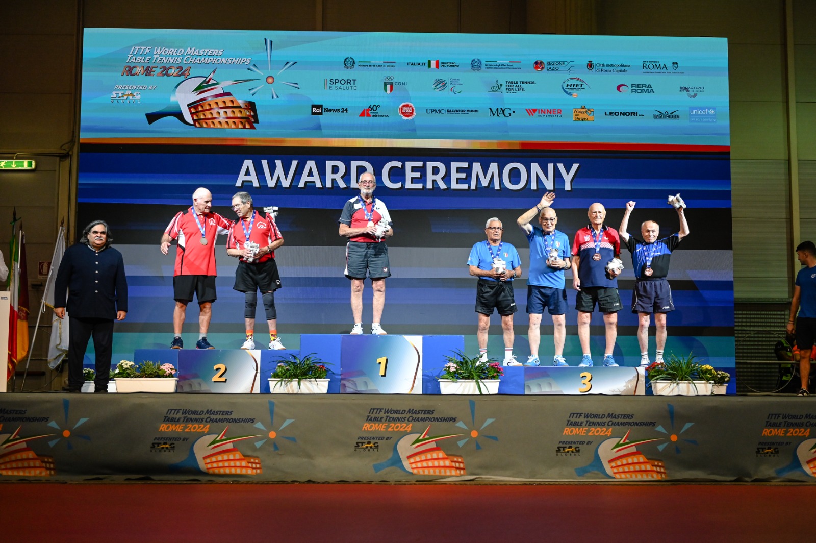 Mondiali Master di Roma podio del doppio maschile Over 85