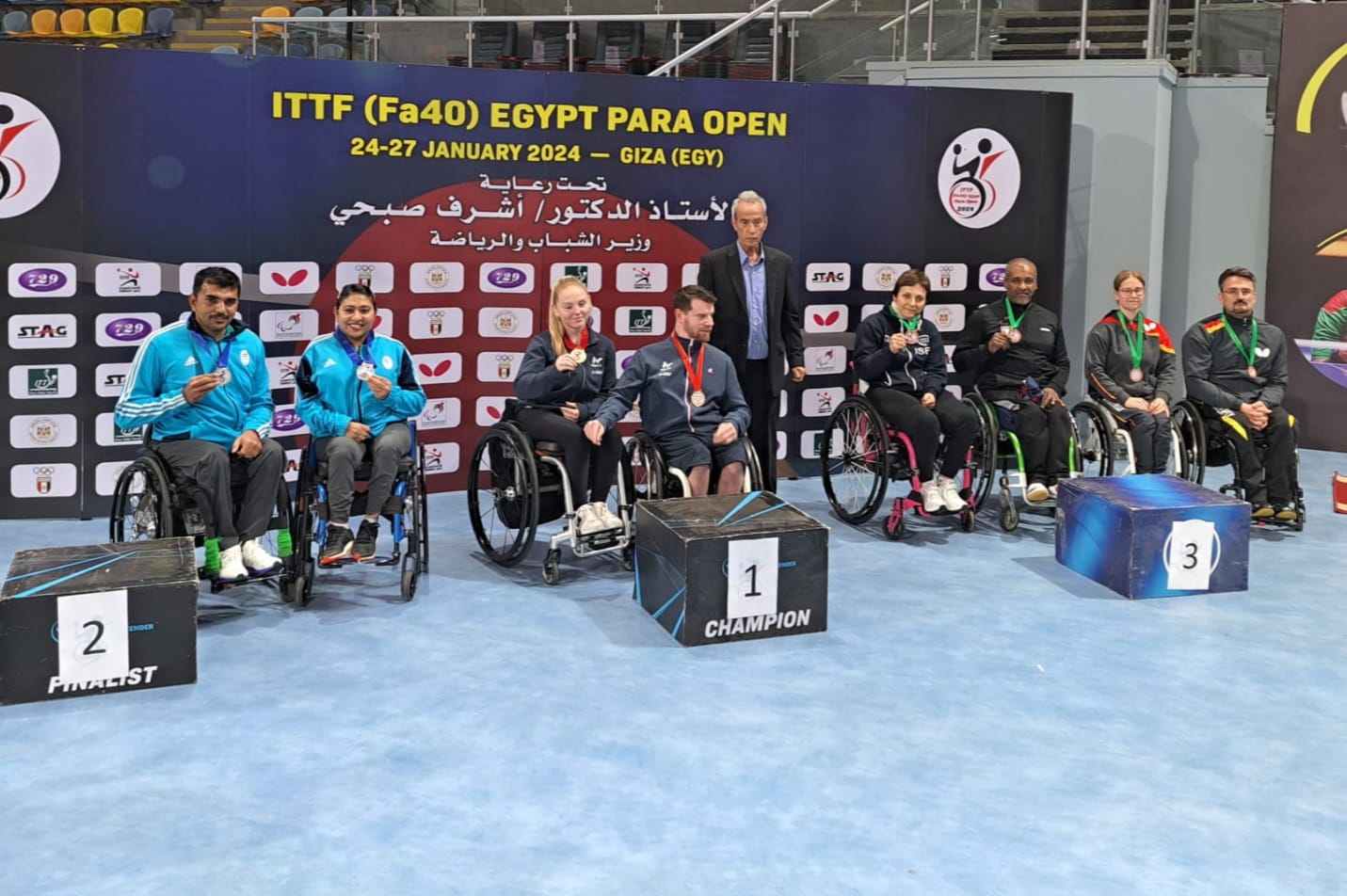 Open di Egitto paralimpico 2024 podio del doppio misto XD7 con legiziano Sameh Eid e Michela Brunelli bronzo