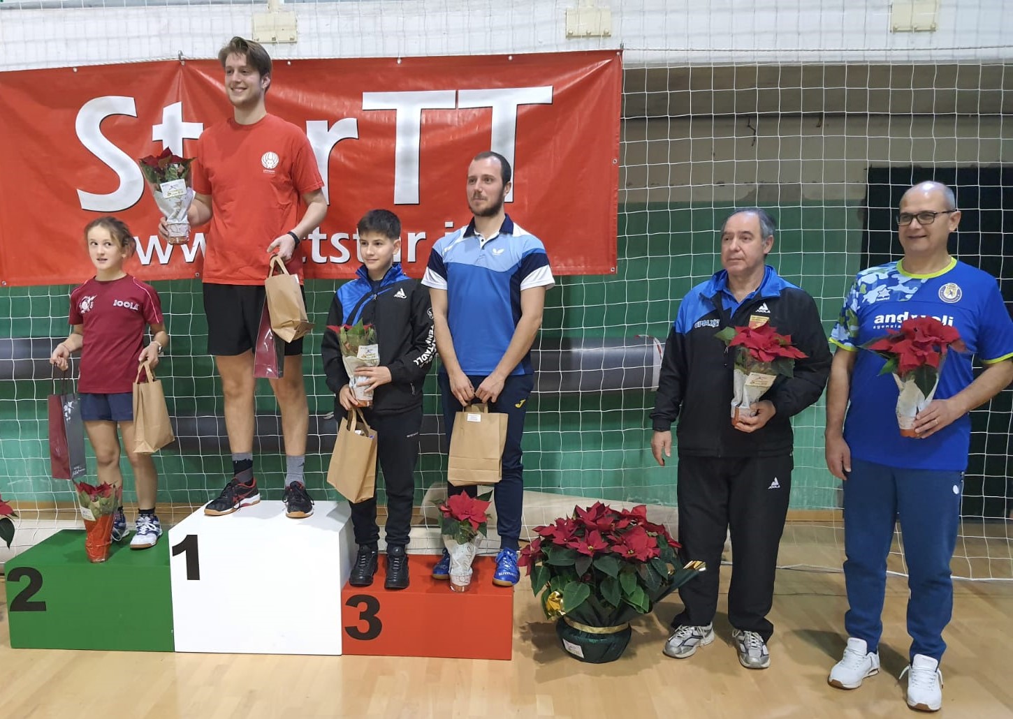 Open di Este 30 dicembre 2023 podio del singolare Over 3000 maschile 4ª 5ª categoria femminile 