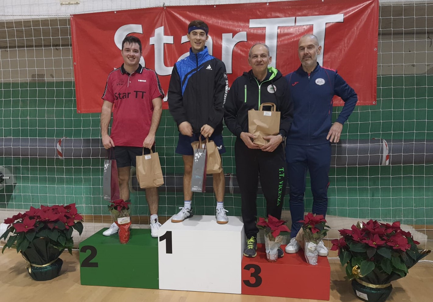 Open di Este 30 dicembre 2023 podio del singolare Over 500 maschile 2ª 3ª categoria femminile 