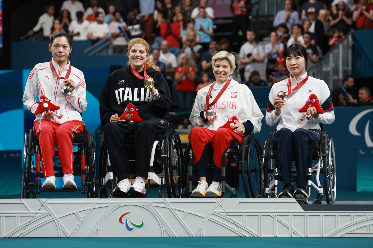 Paralimpiadi di Parigi 2024 il podio del singolare di classe 1 2 con Giada Rossi oro