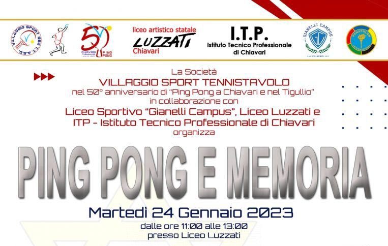 Ping Pong e Memoria a Chiavari 24 gennaio 2023