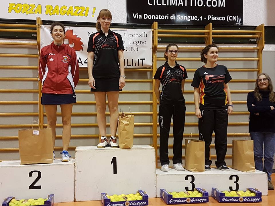 Podio singolare assoluto femminile torneo Open Verzuolo gennaio 2018