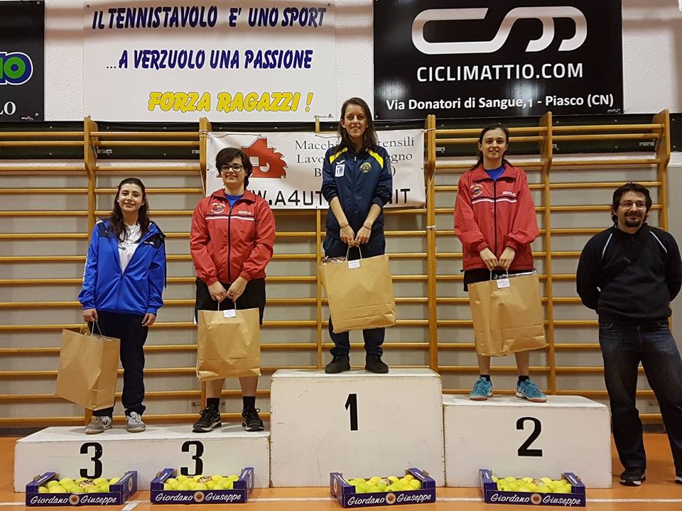 Podio singolare femminile quarta categoria torneo Open Verzuolo gennaio 2018